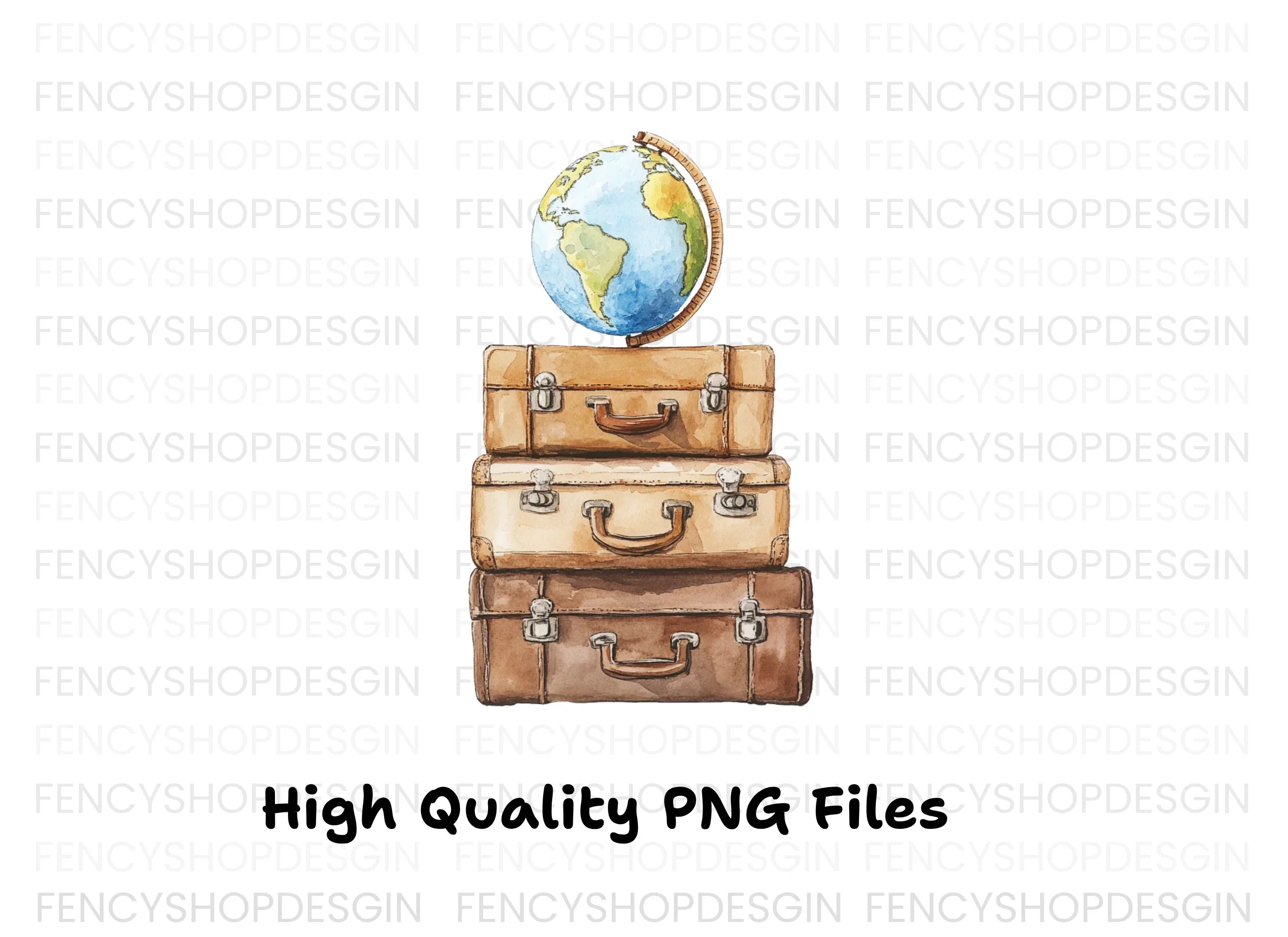 Travel Luggage with Globe Clipart Bundle