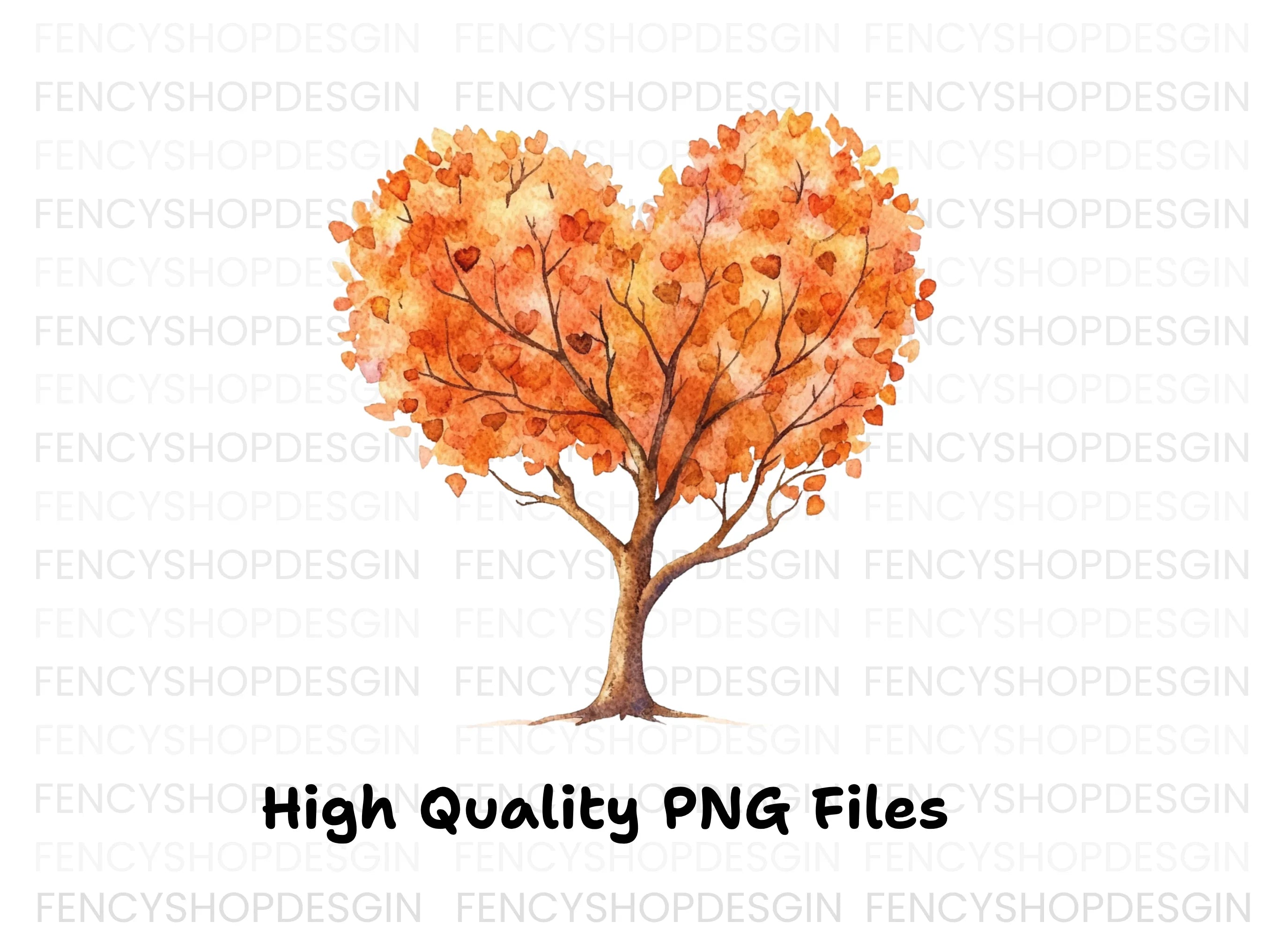 Autumn Heart Trees Clipart Bundle