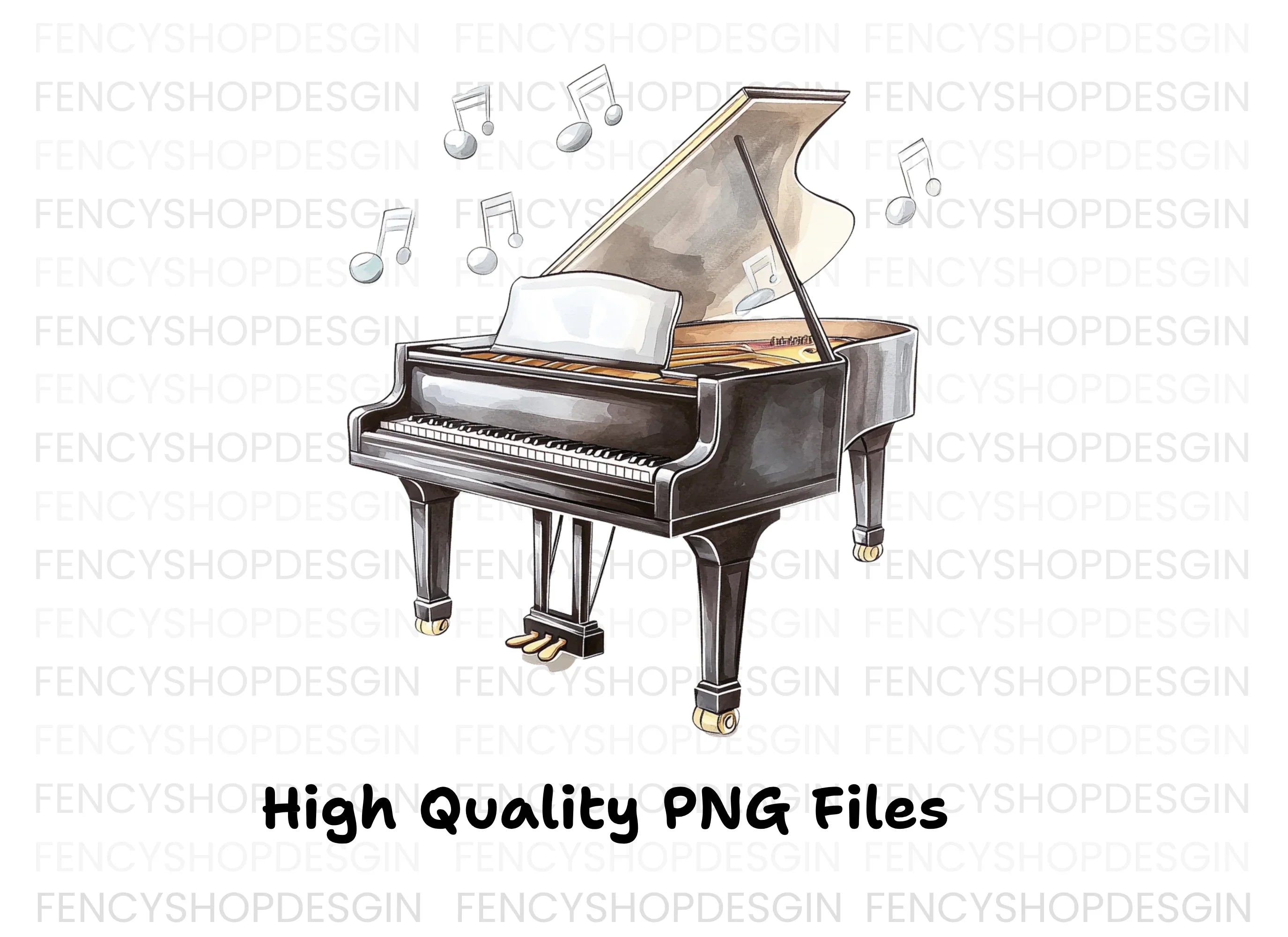 Grand Pianos with Music Notes Clipart Bundle
