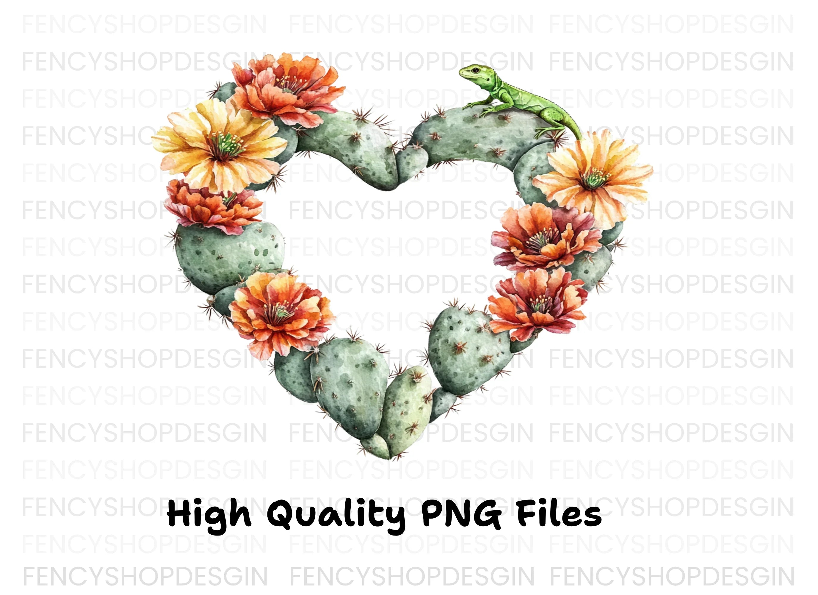 Cactus Heart with Lizard Clipart Bundle