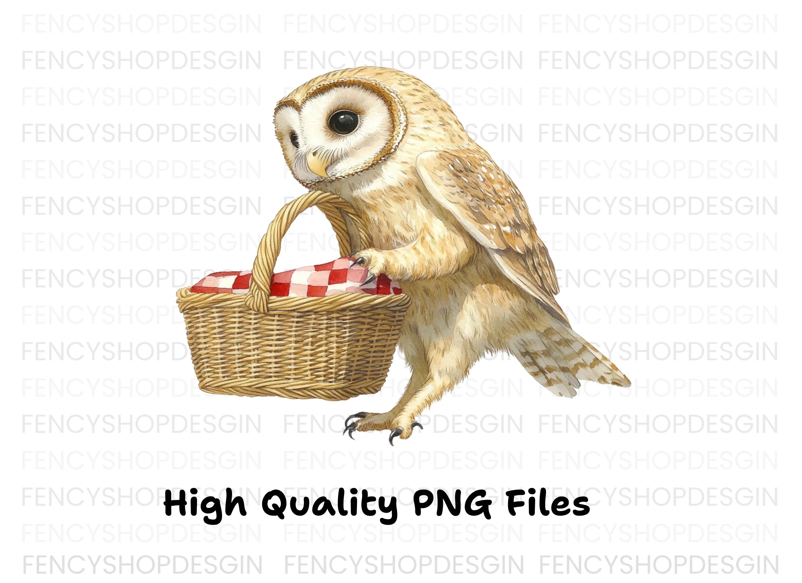 Cute Owls with Picnic Baskets Clipart Bundle