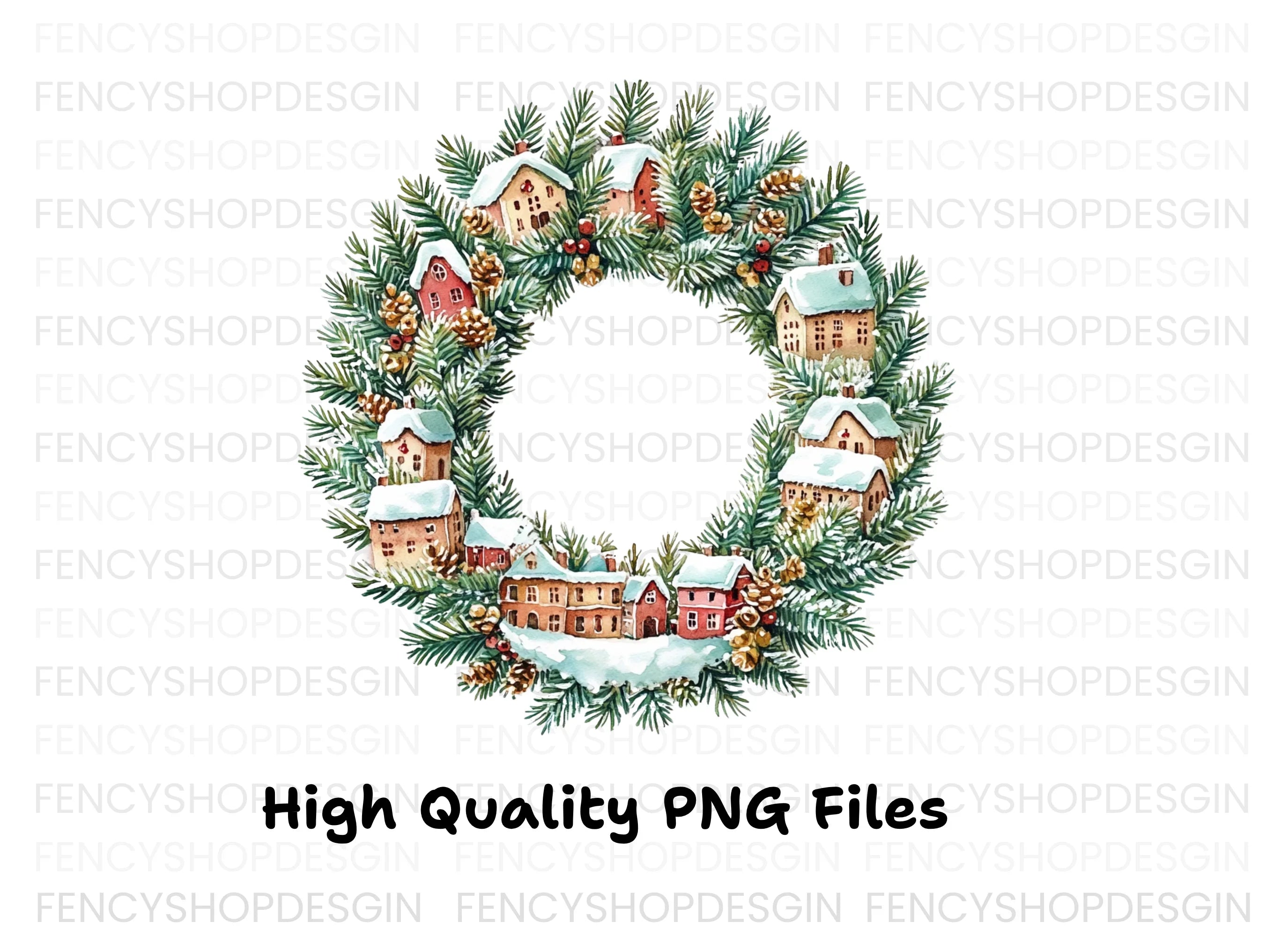 Christmas Village Wreath Clipart Bundle