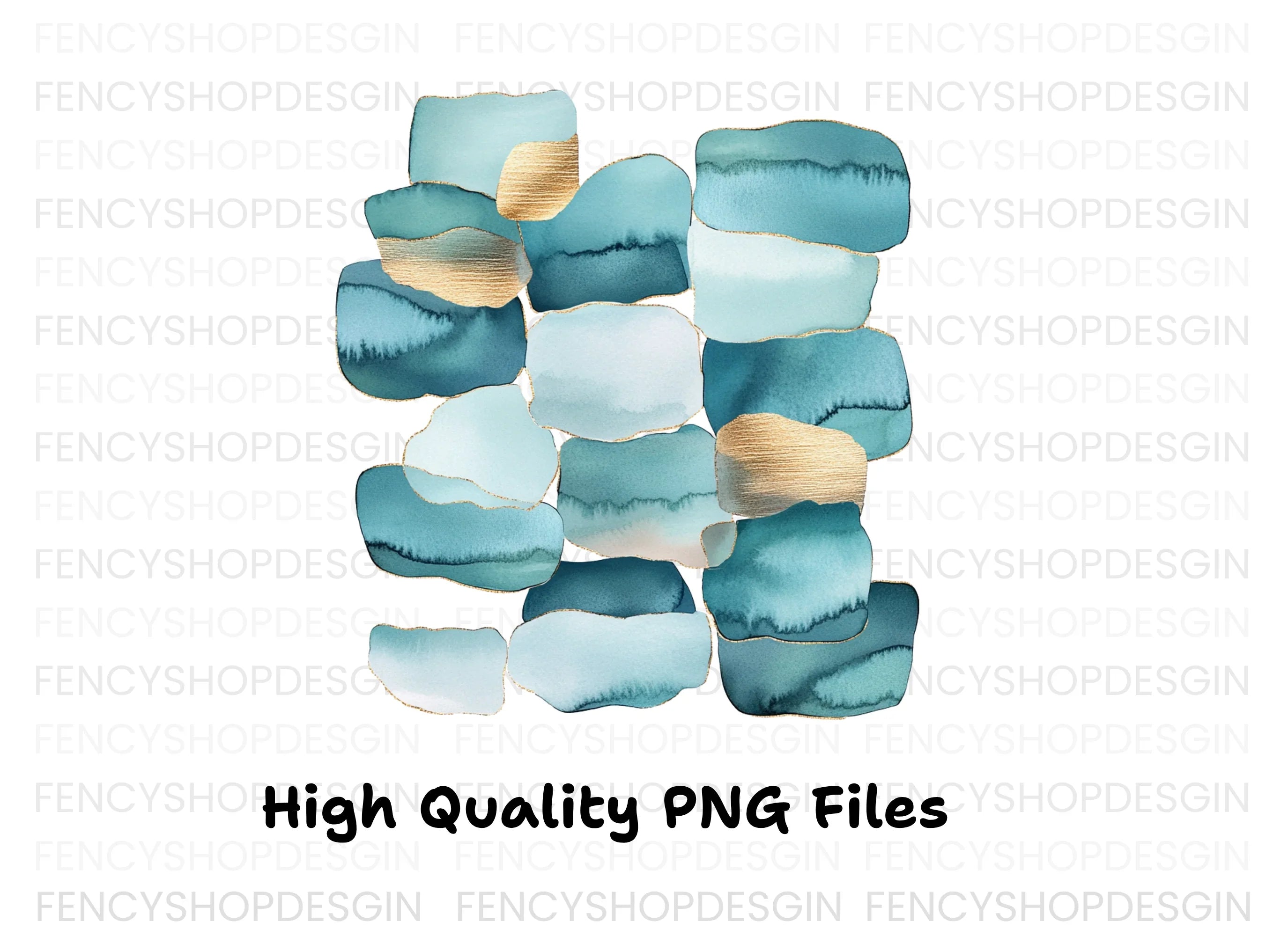 Abstract Teal Gold Shapes Clipart Bundle