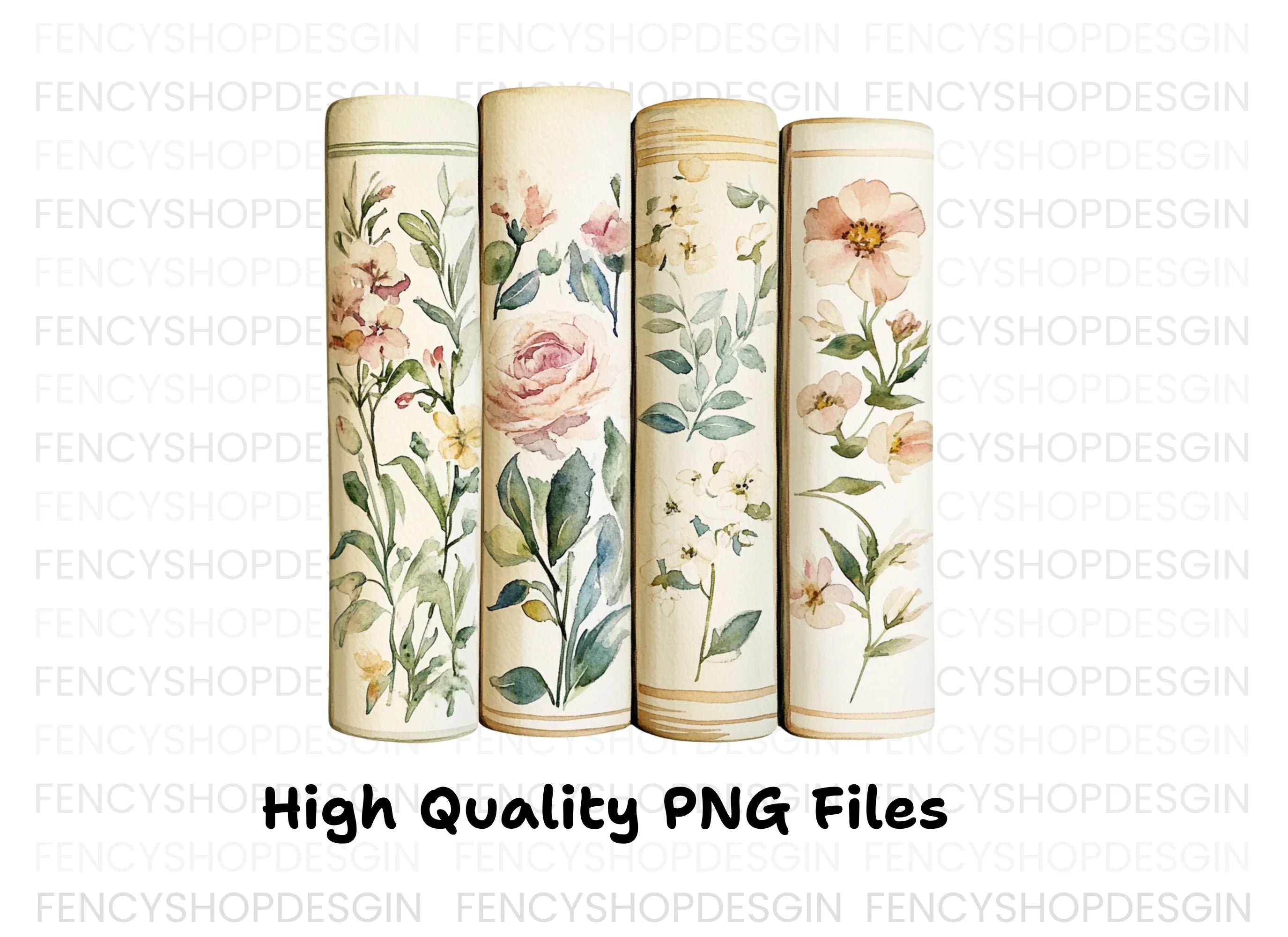 Decorative Floral Book Spines Clipart Bundle