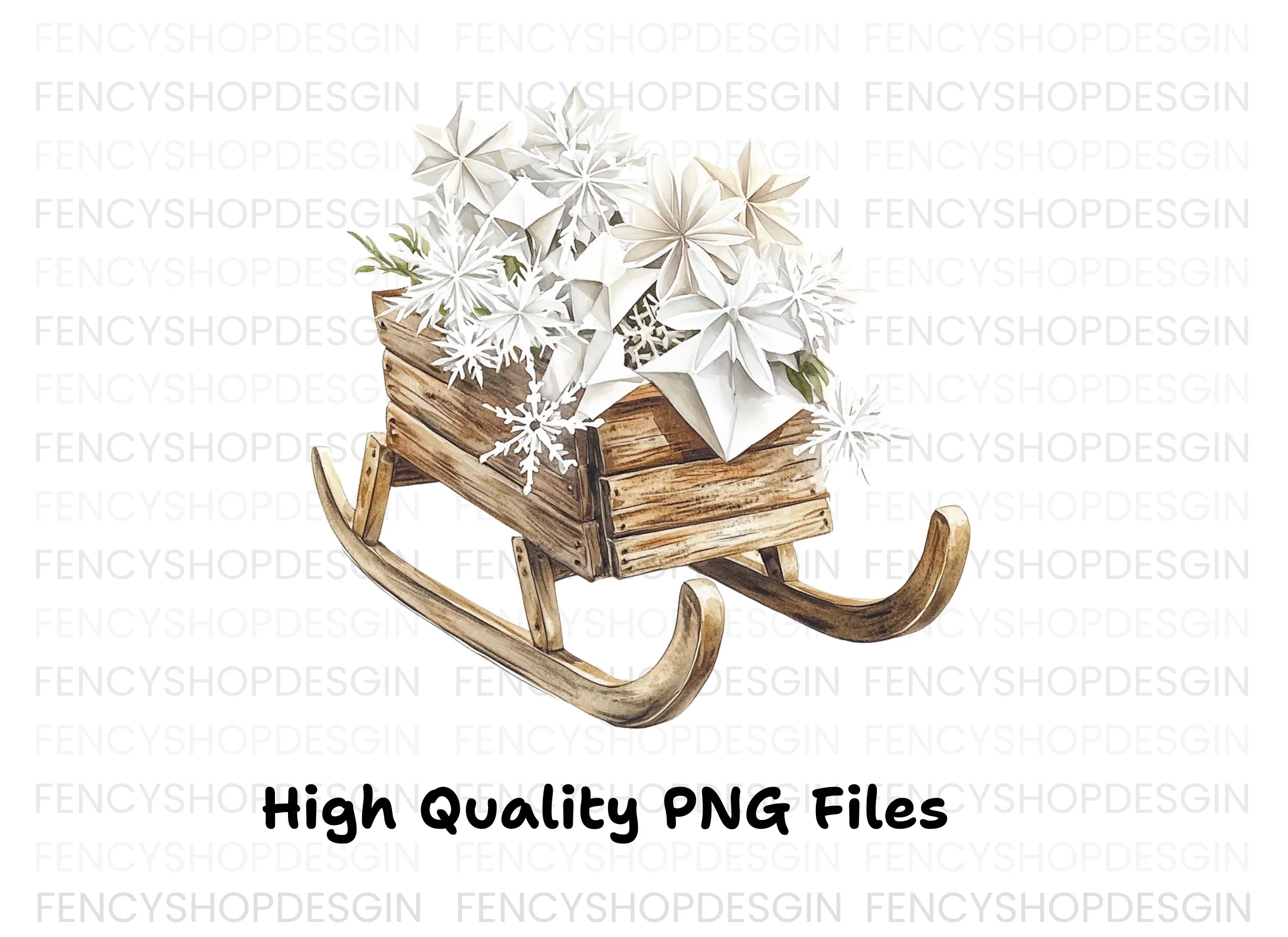 Winter Sleigh with Snowflakes Clipart Bundle
