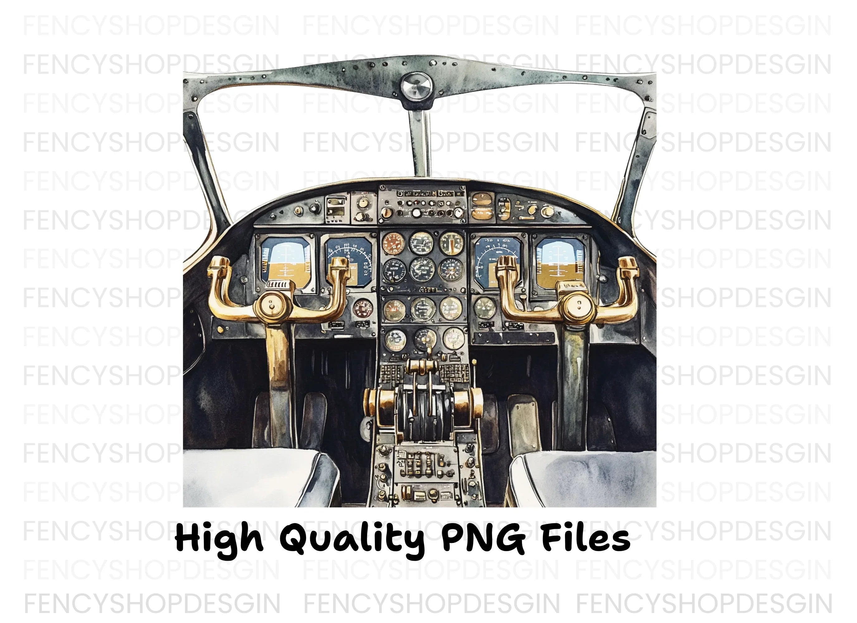 Vintage Airplane Cockpit Clipart Bundle
