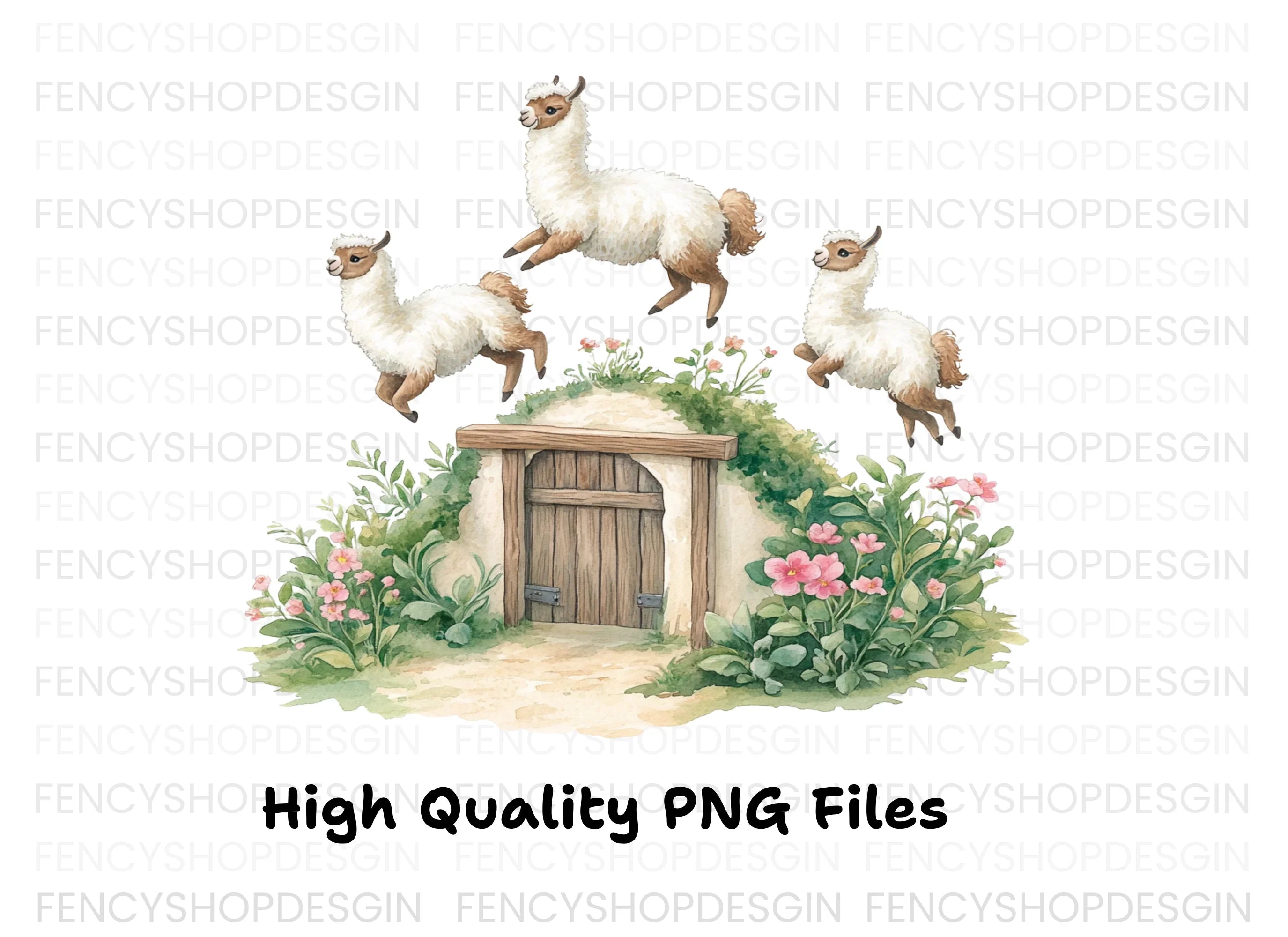 Llamas and Rustic Garden Gates Clipart Bundle