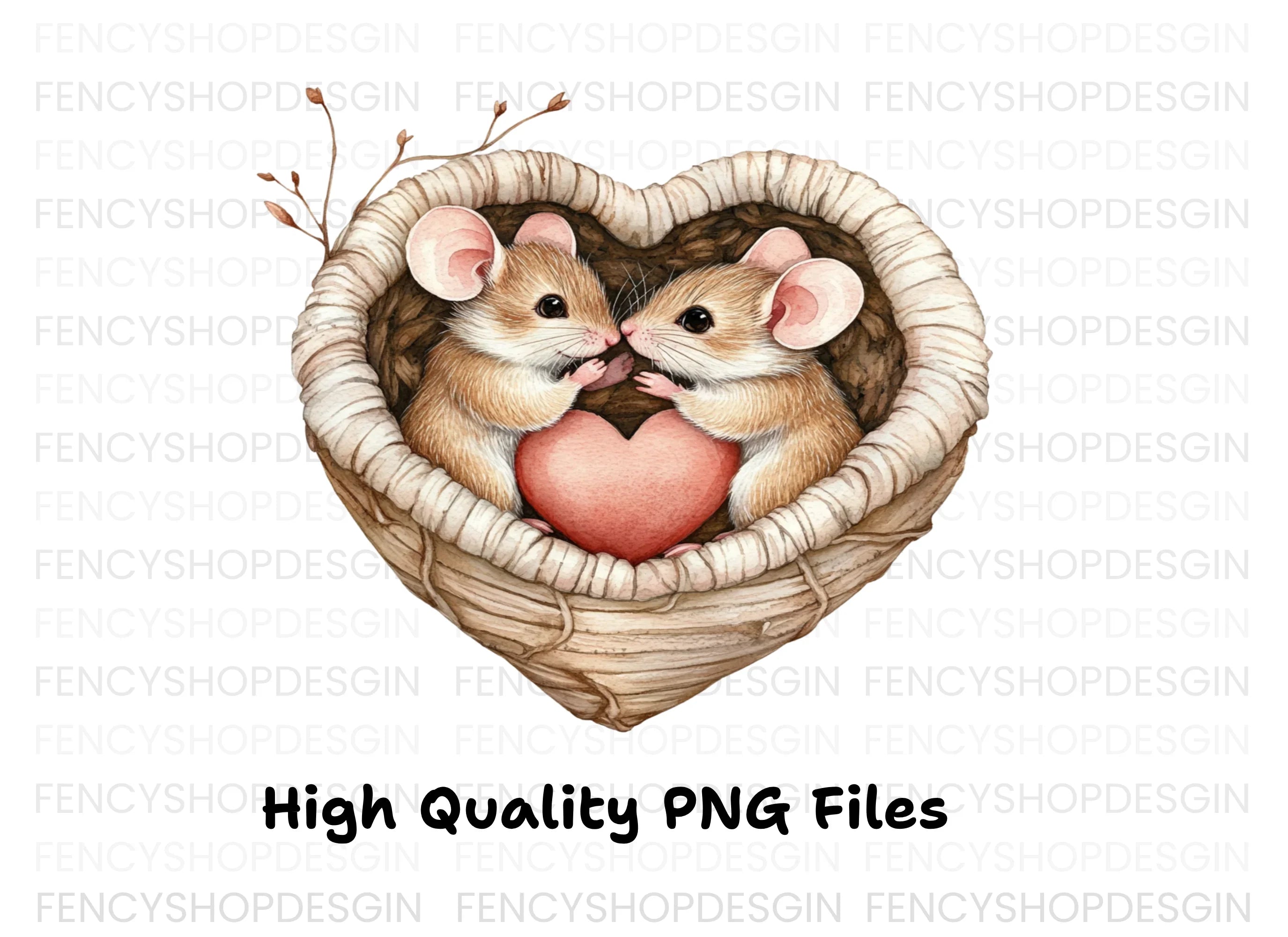 Romantic Mice in Heart Nest Clipart Bundle