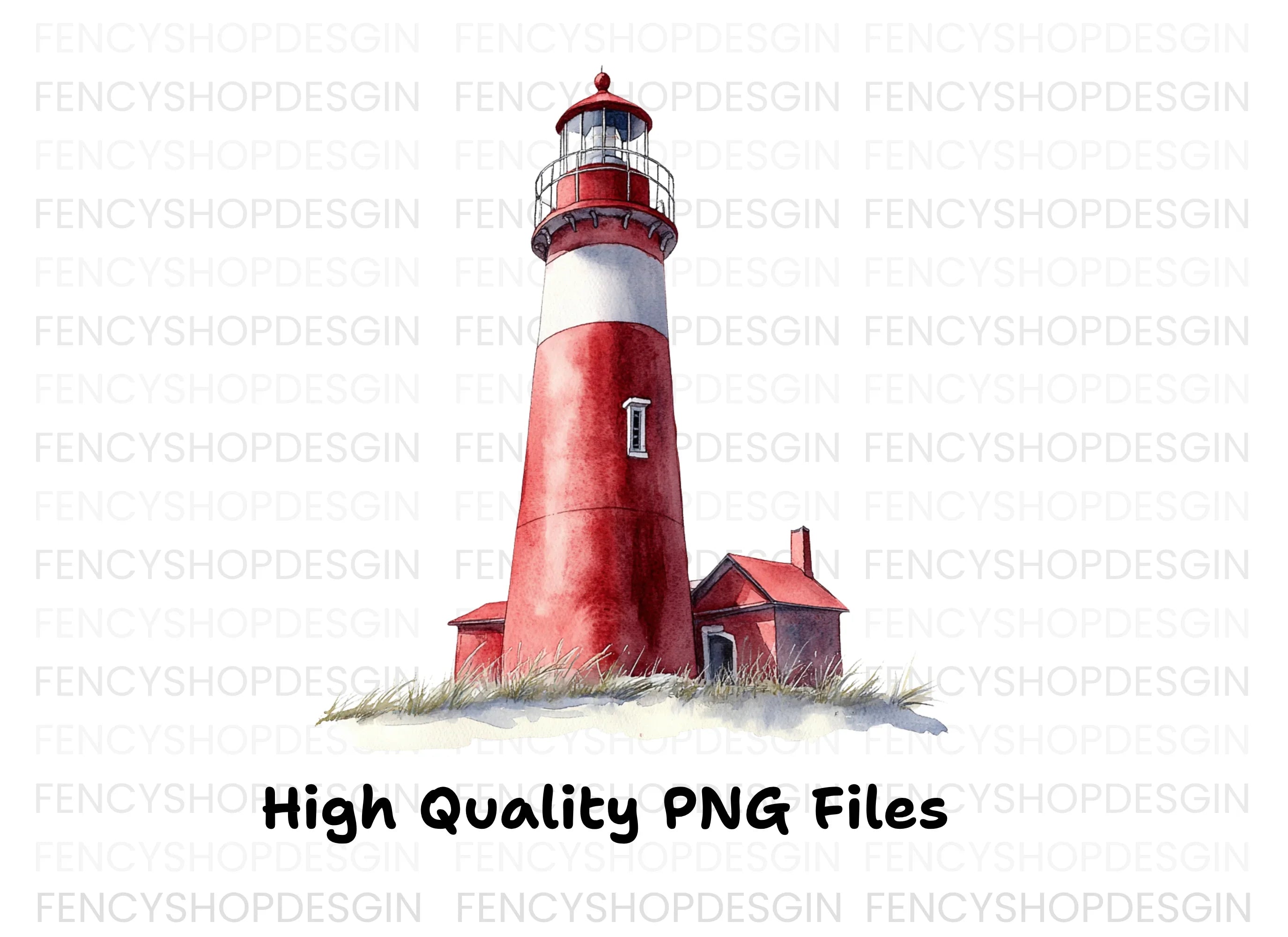 Red Lighthouse Clipart Bundle