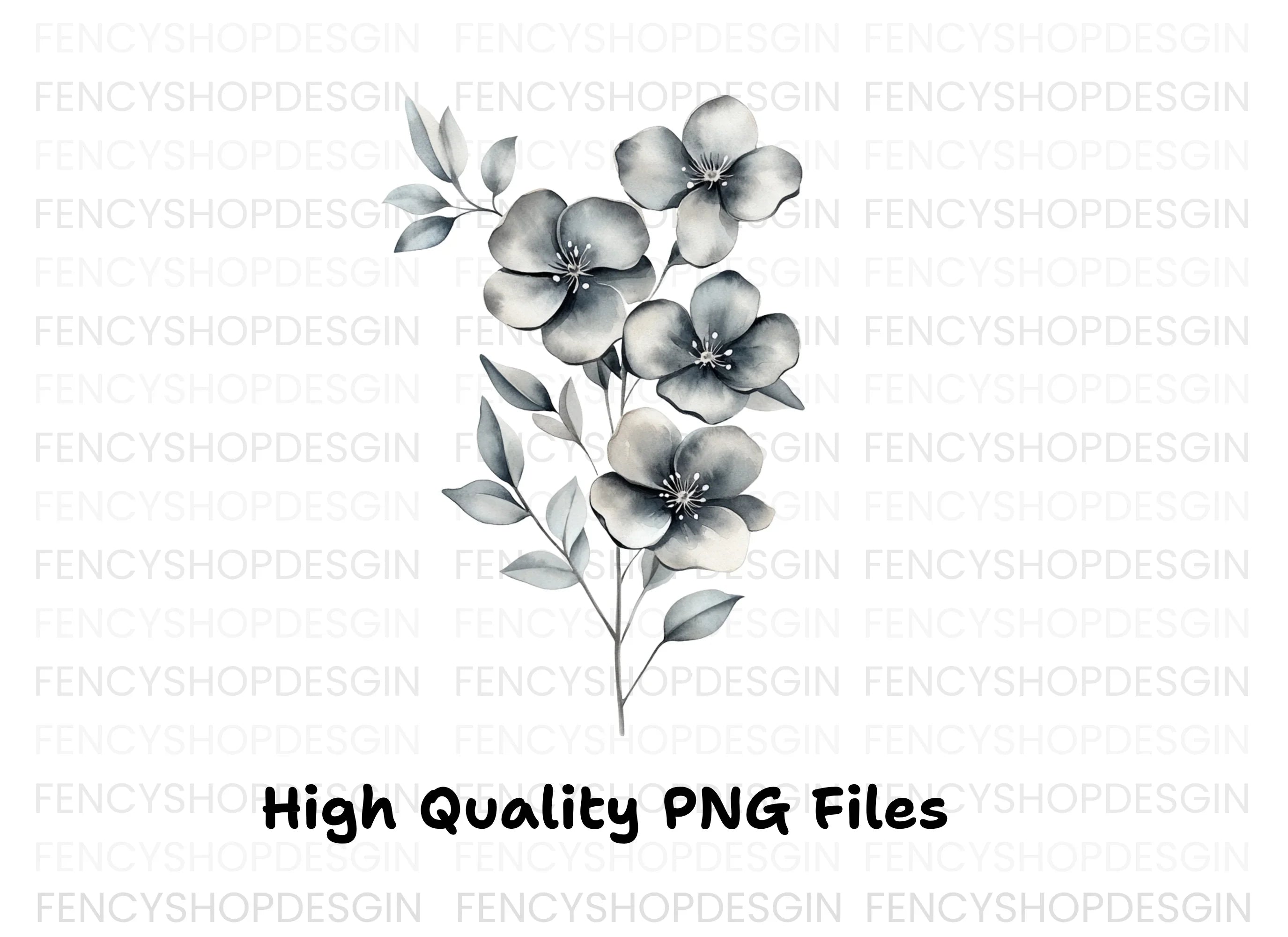 Subtle Grey Flower Bouquets Clipart Bundle