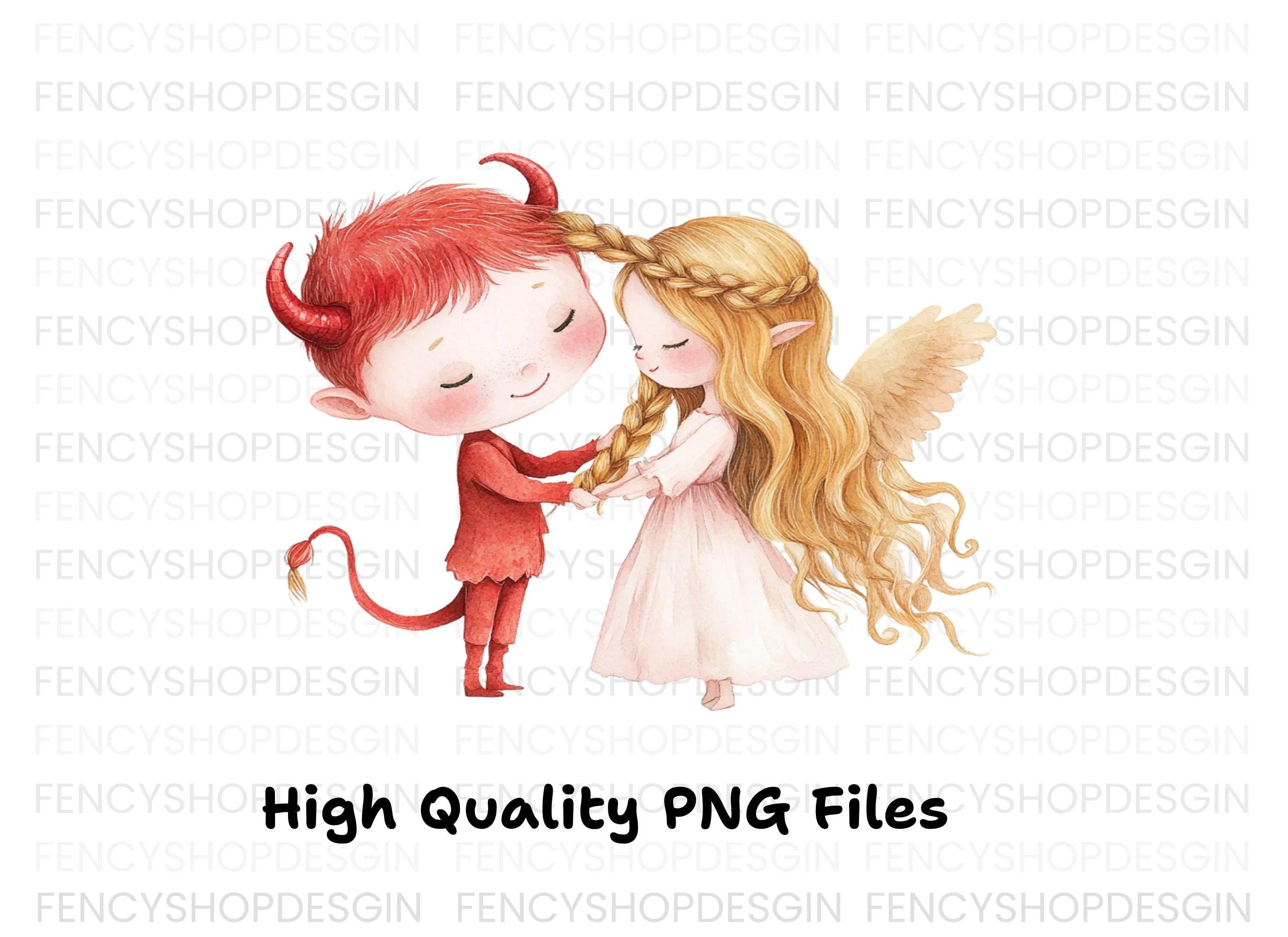 Cute Angel and Devil Braiding Hair Clipart Bundle