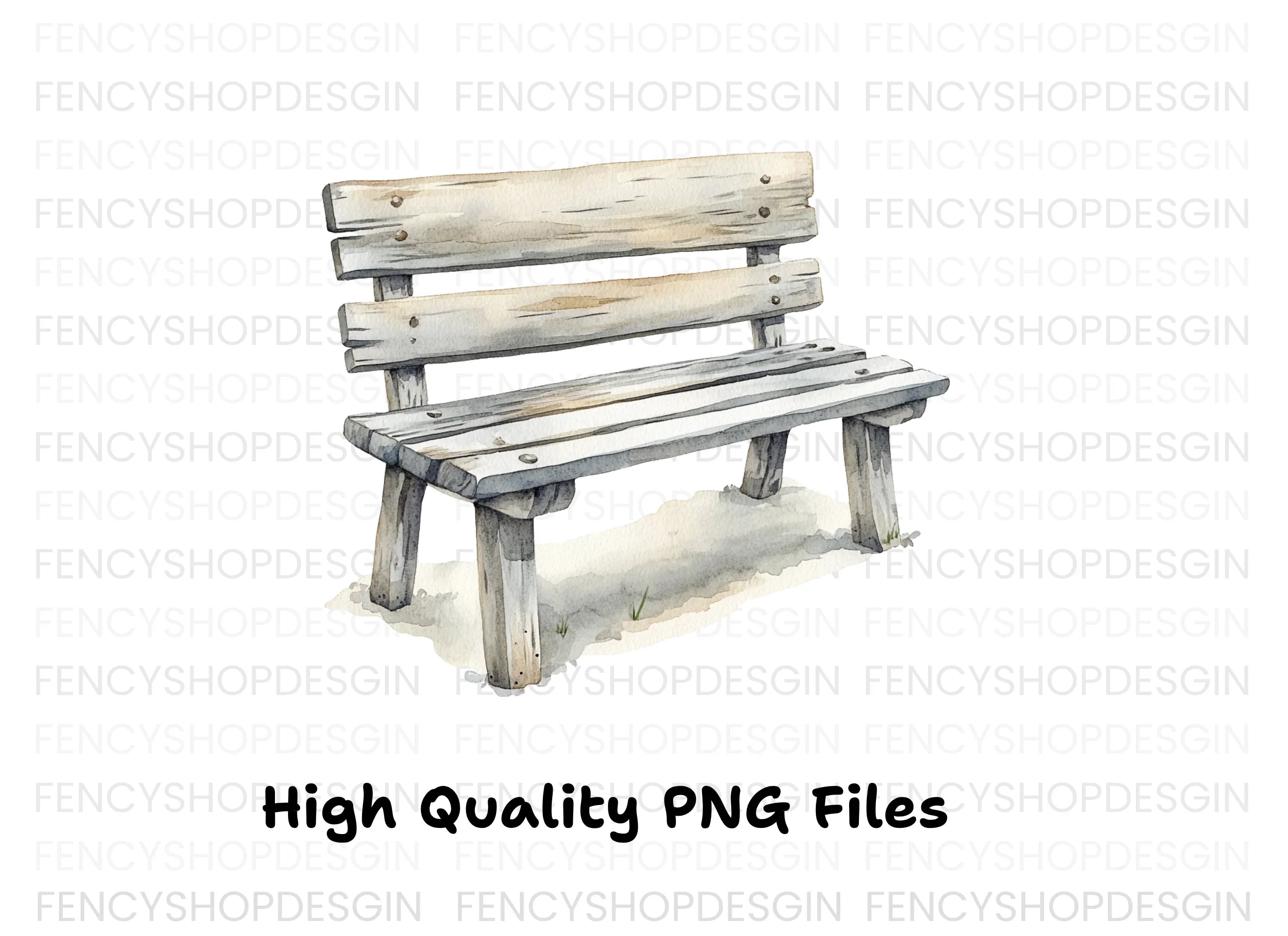 Rustic Wooden Bench Clipart Bundle
