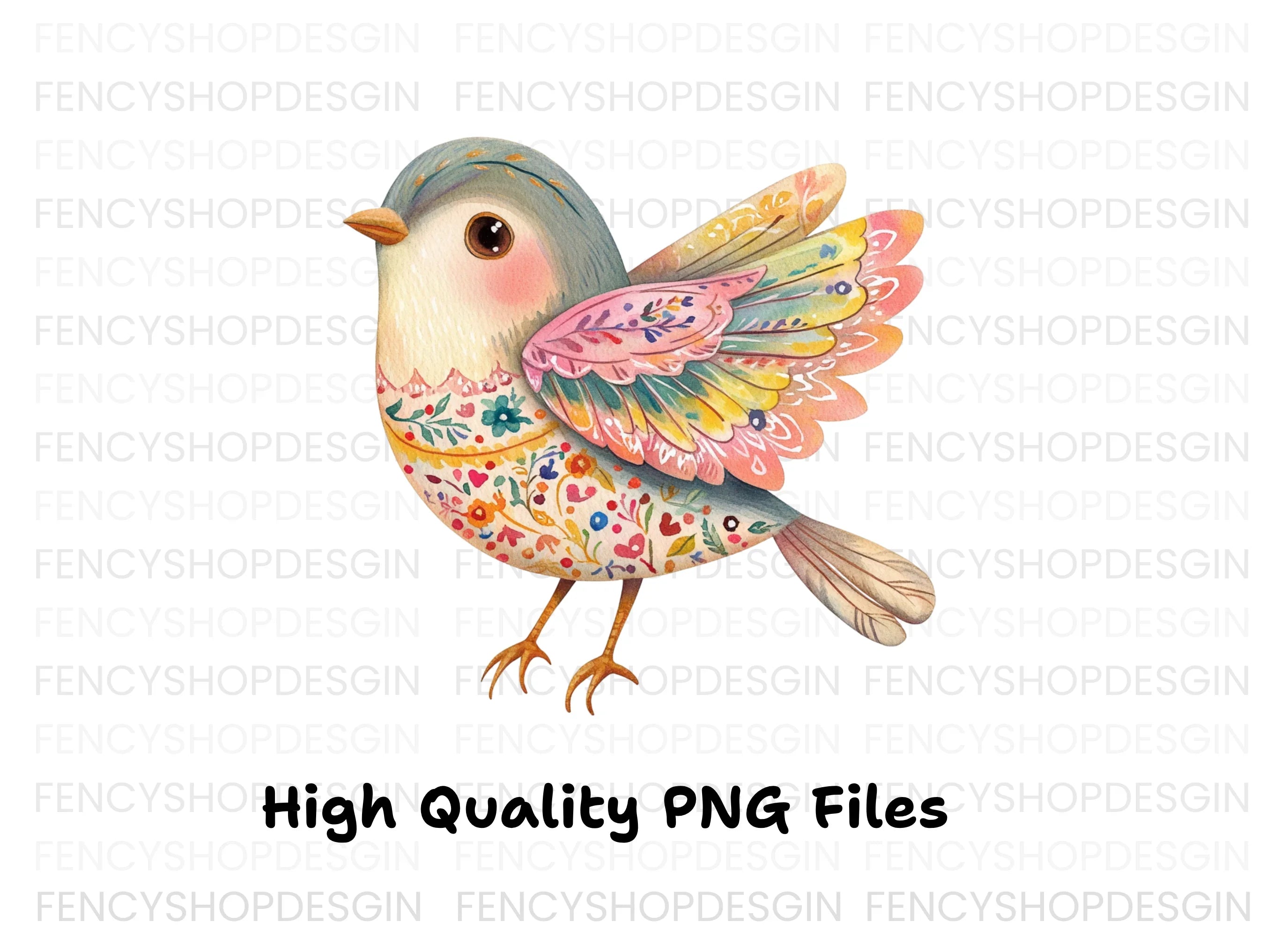 Decorative Folk Birds Clipart Bundle