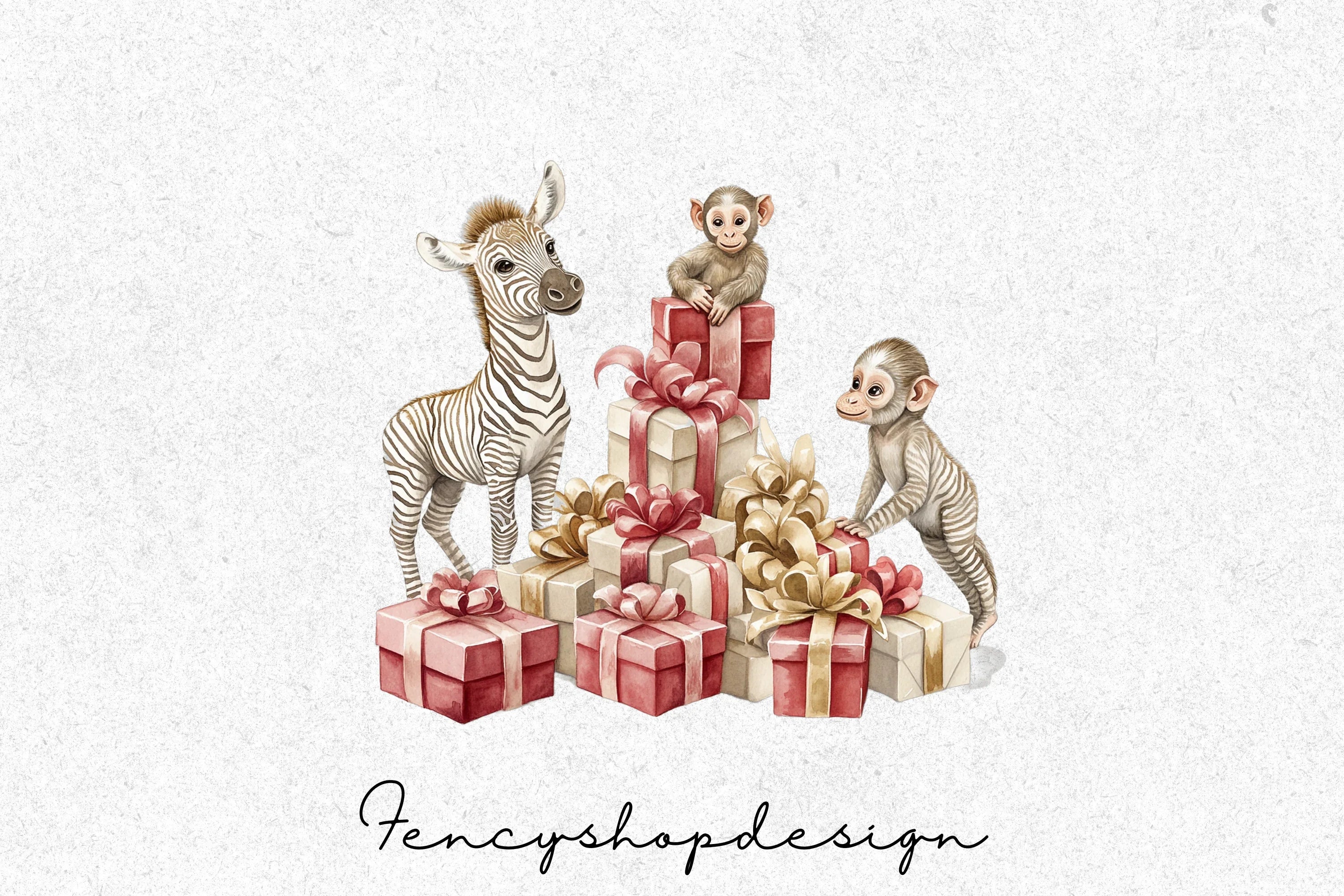Christmas Safari Animals Clipart Bundle
