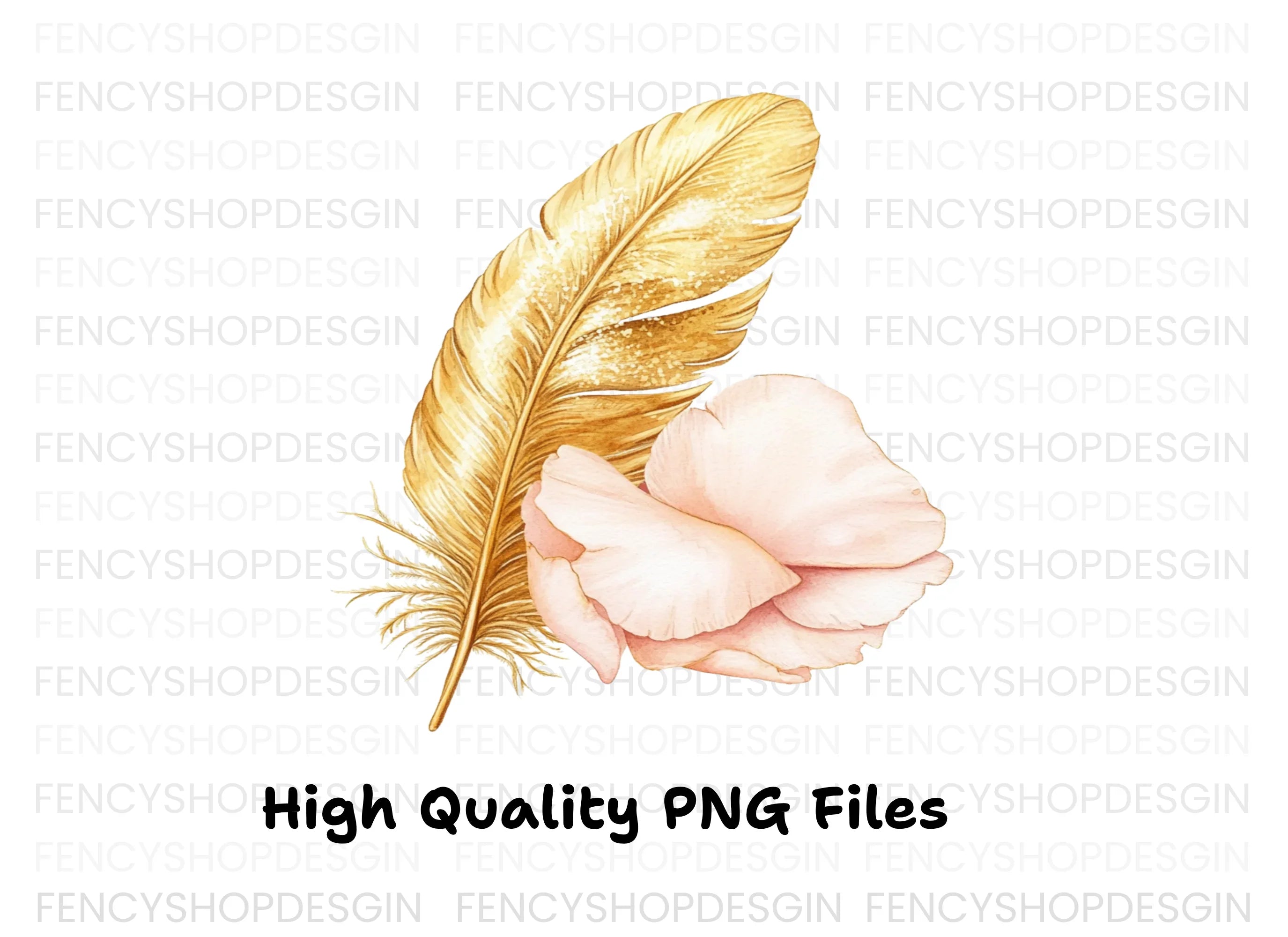 Golden Feather Rose Petal Clipart Bundle