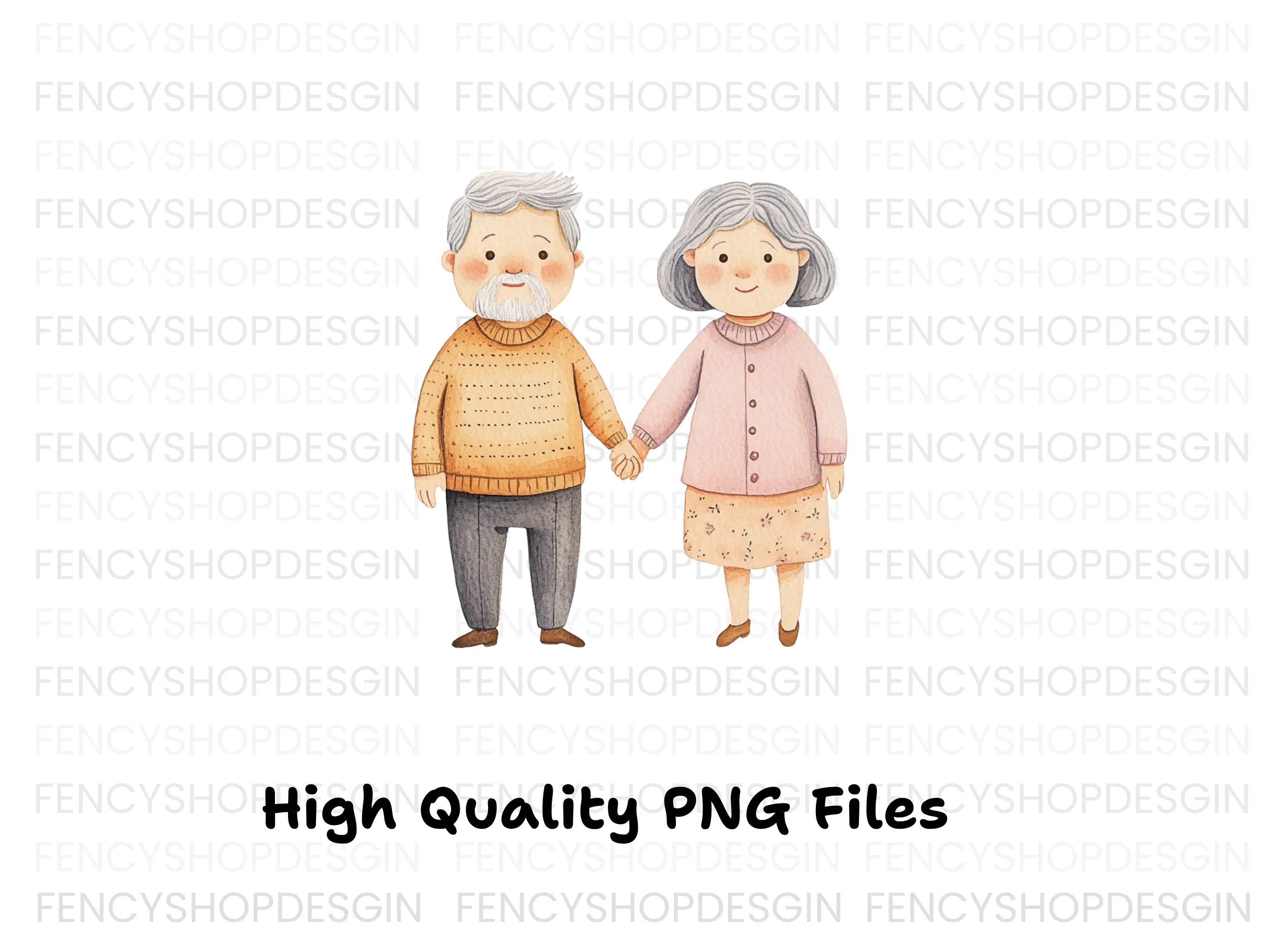 Cute Elderly Couple Holding Hands Clipart Bundle