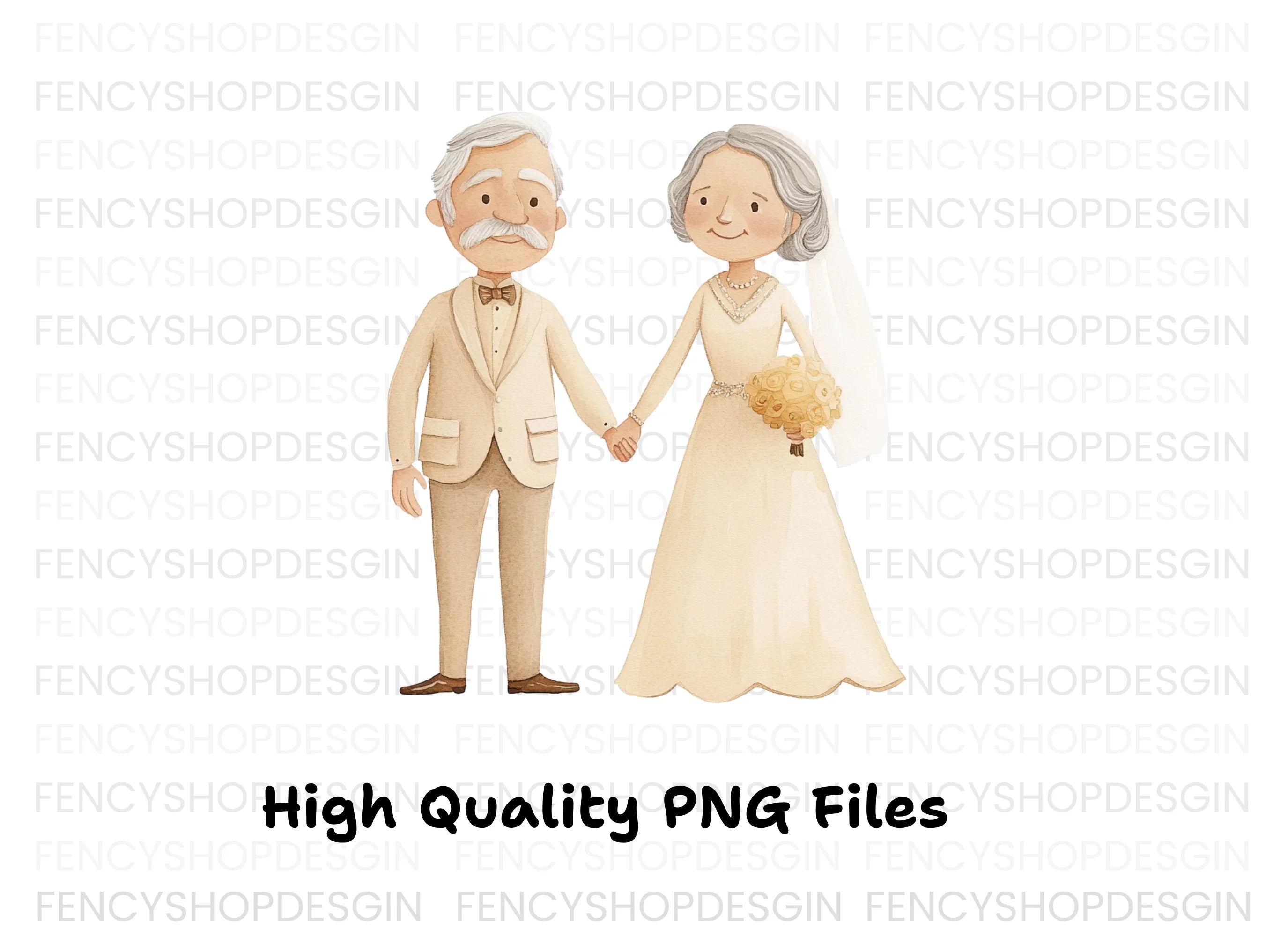 Senior Couple Wedding Day Clipart Bundle