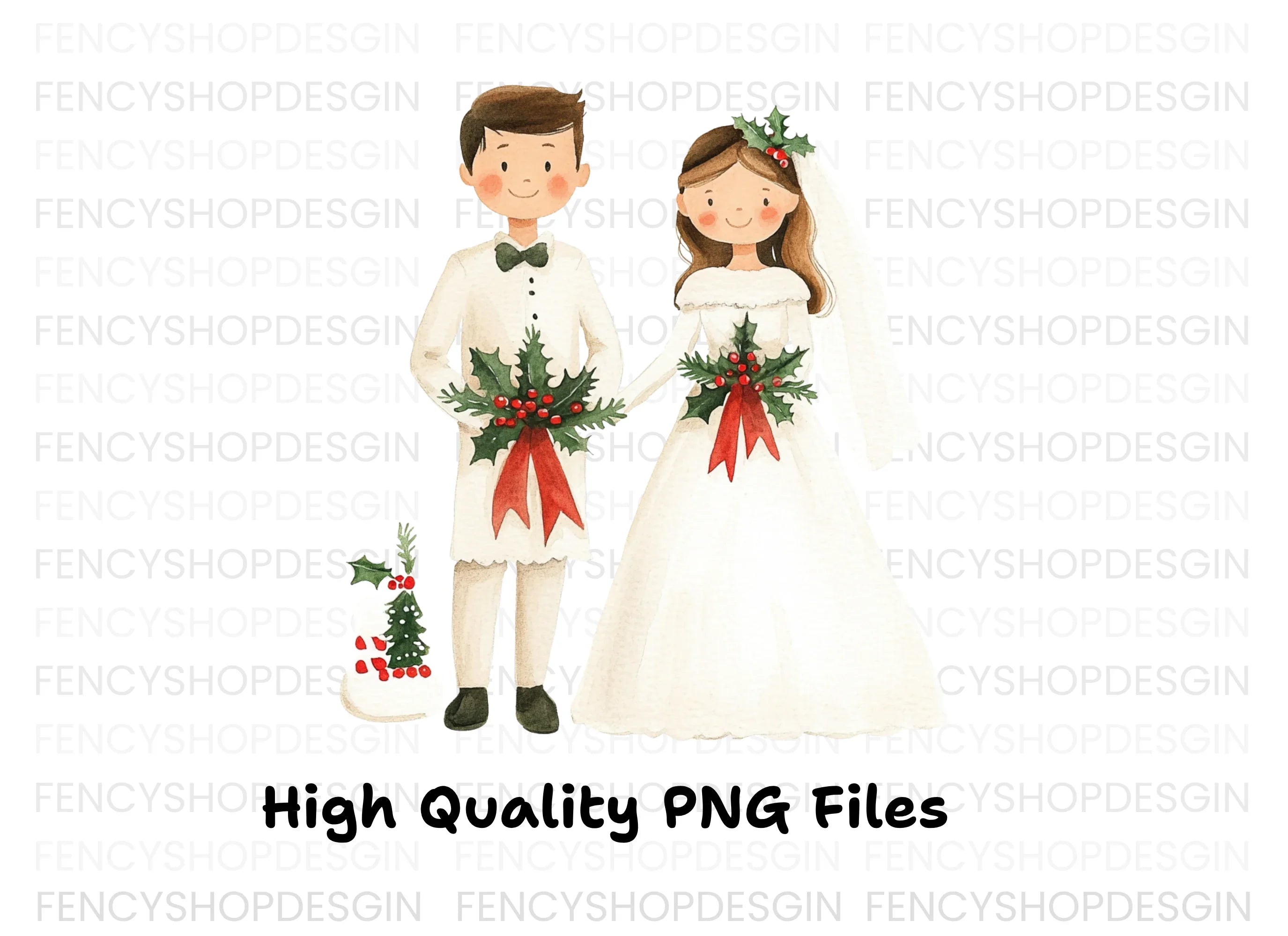 Christmas Wedding Couple Clipart Bundle