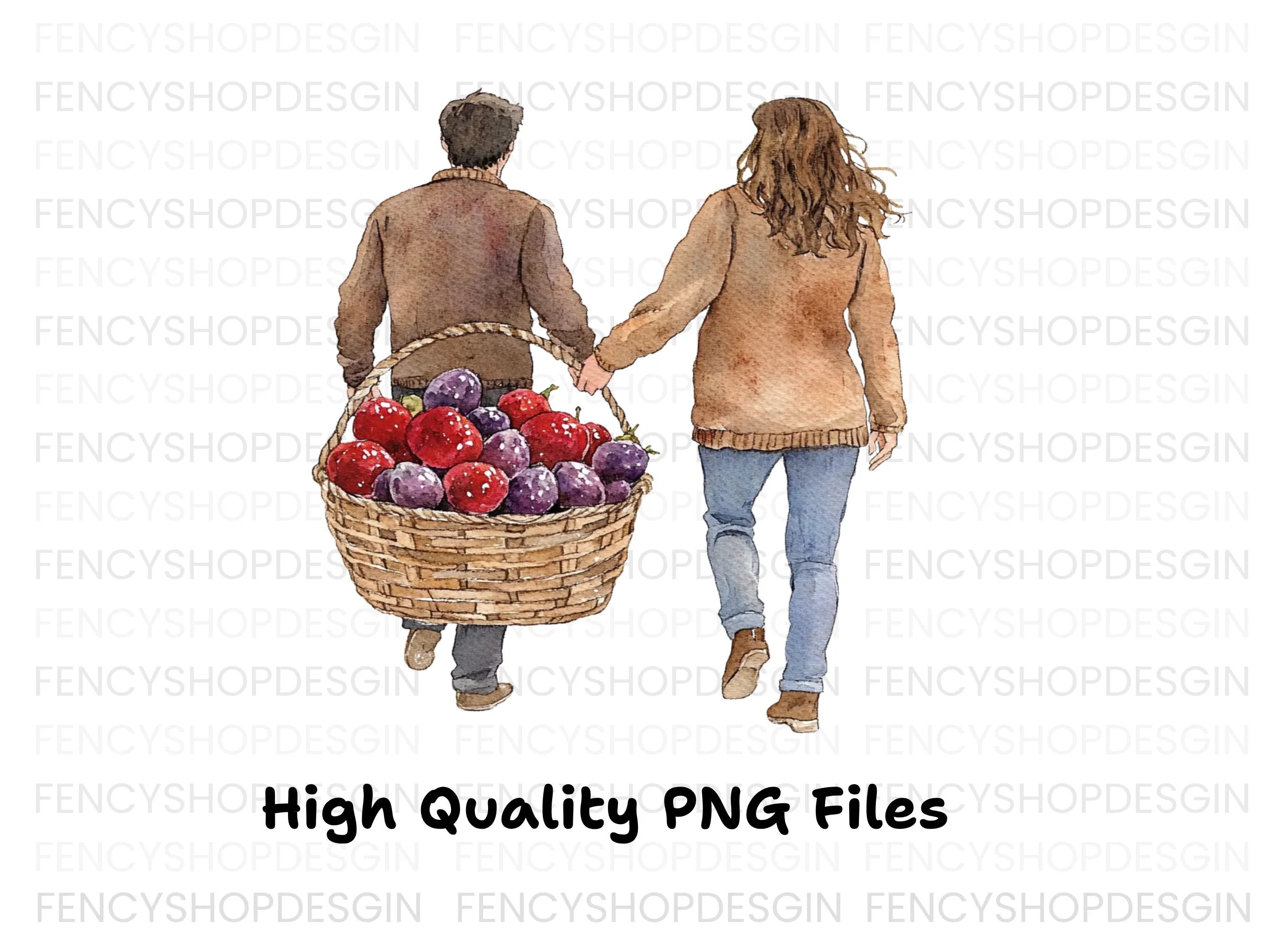 Couple with Fruit Basket Clipart Bundle