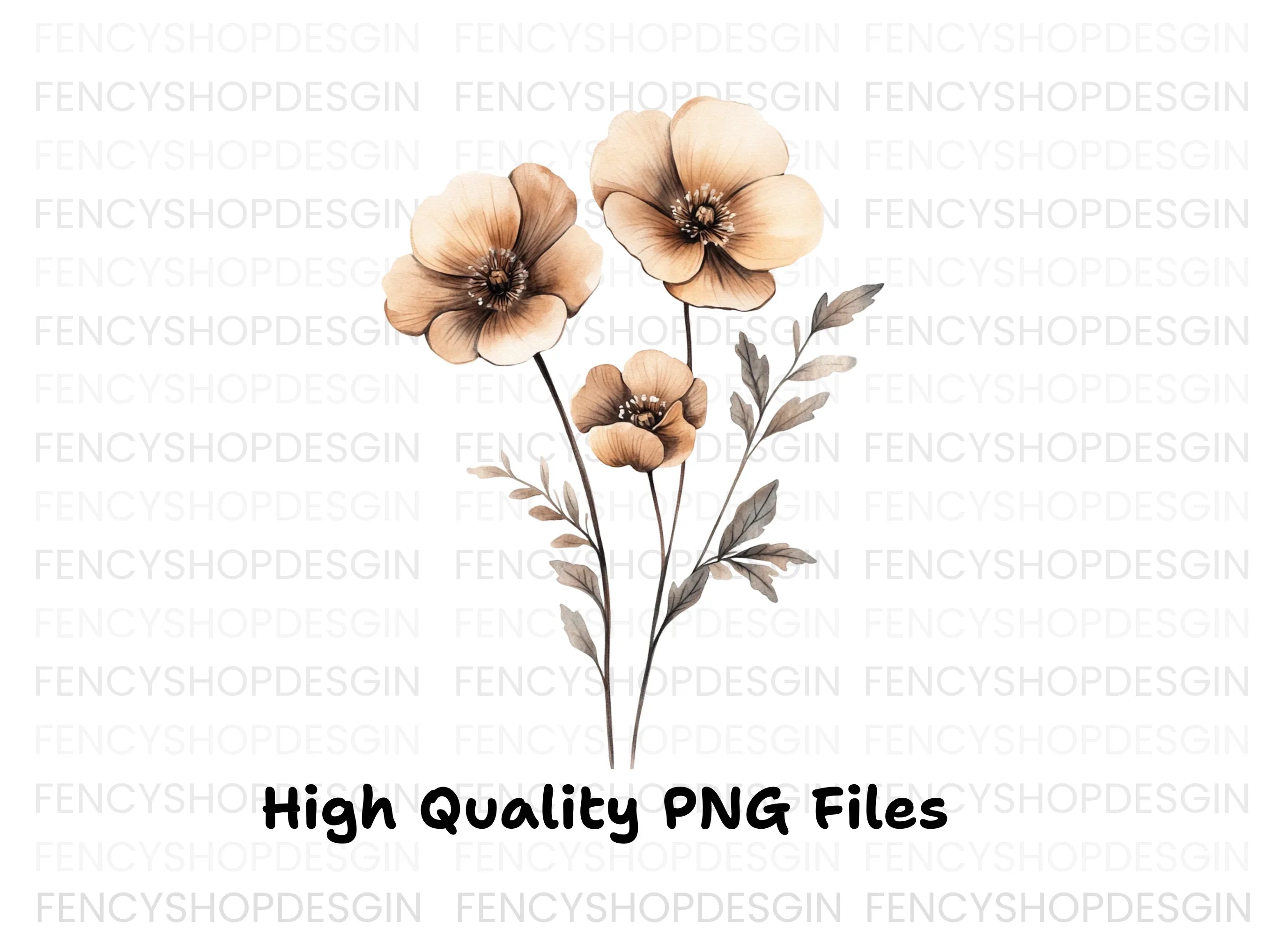 Sepia Flowers Bouquet Clipart Bundle