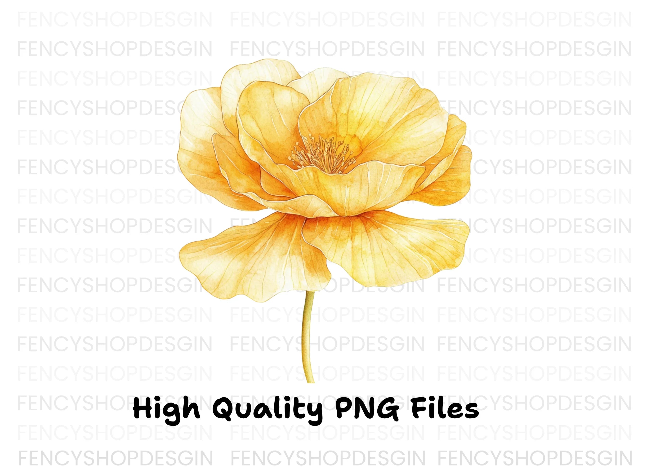 Yellow Poppy Flower Clipart Bundle