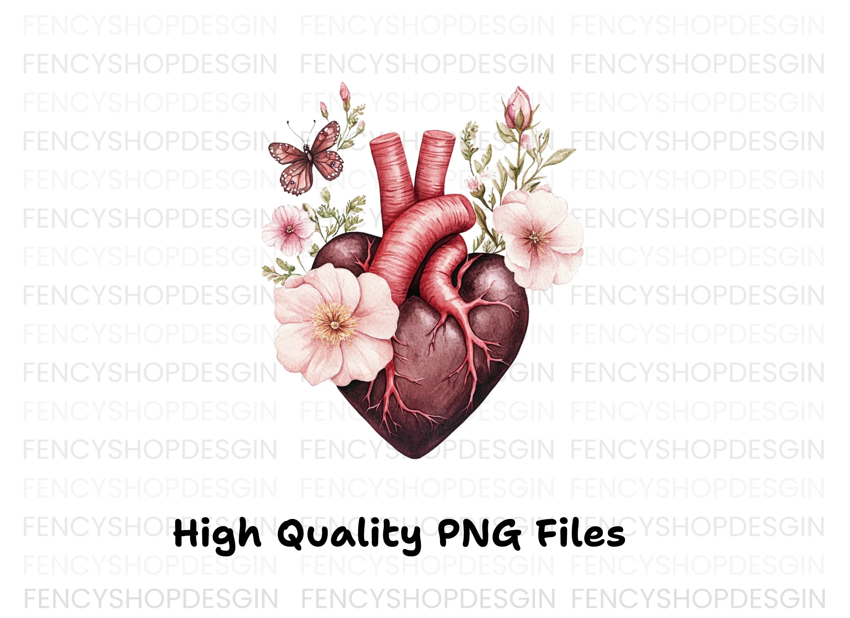 Floral Anatomical Heart Clipart Bundle