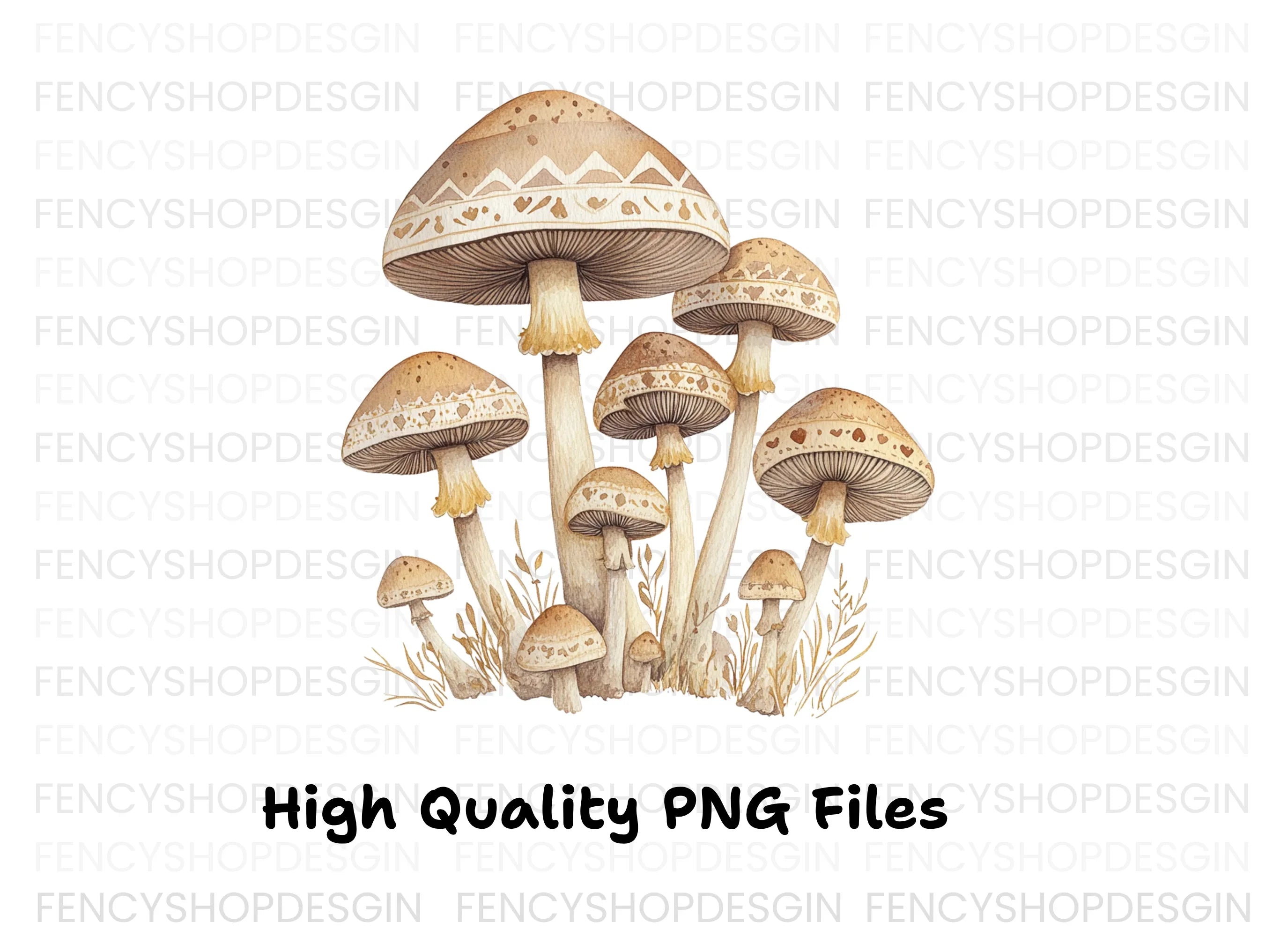 Whimsical Mushroom Cluster Clipart Bundle