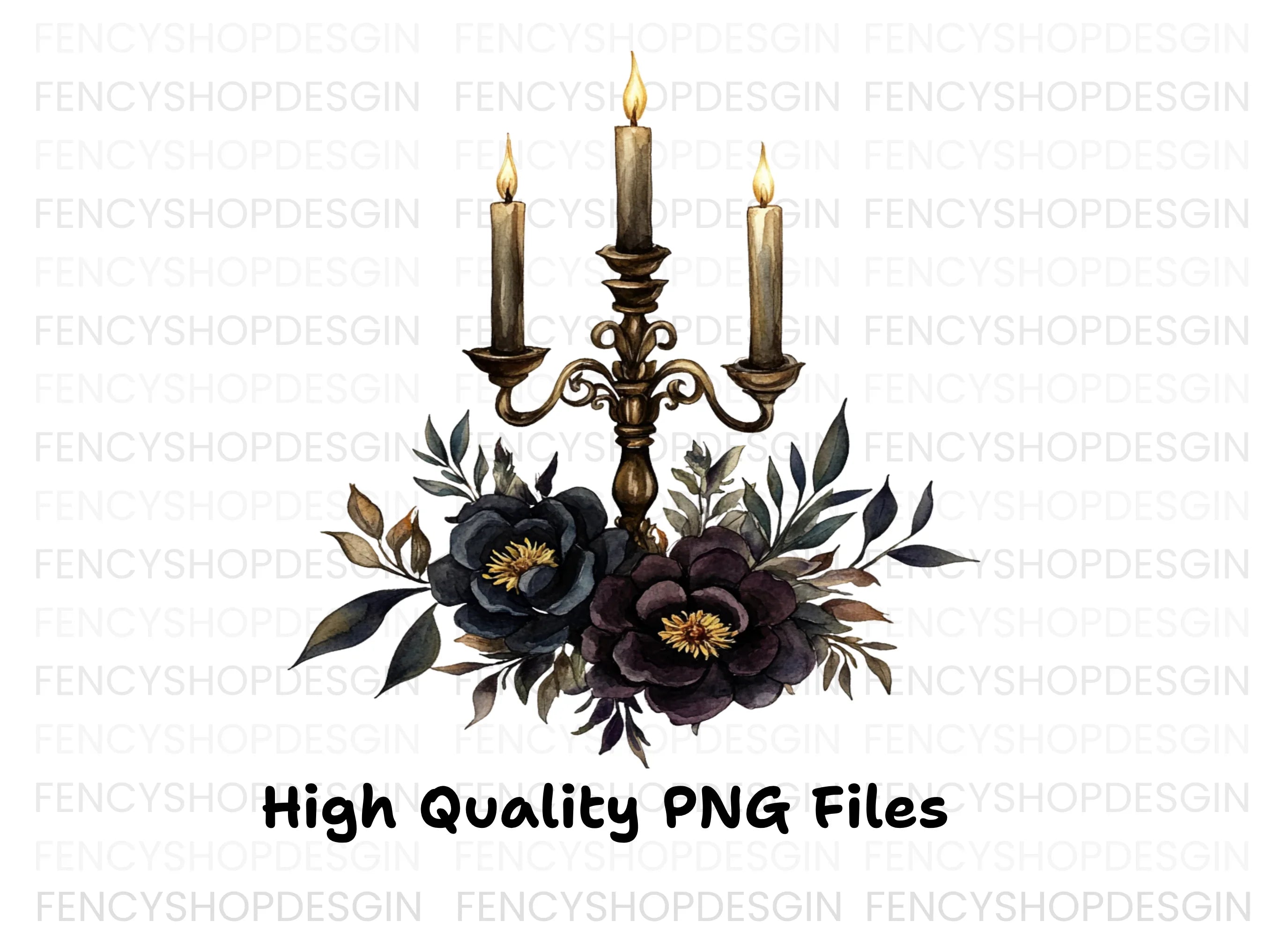 Gothic Candelabra Floral Clipart Bundle