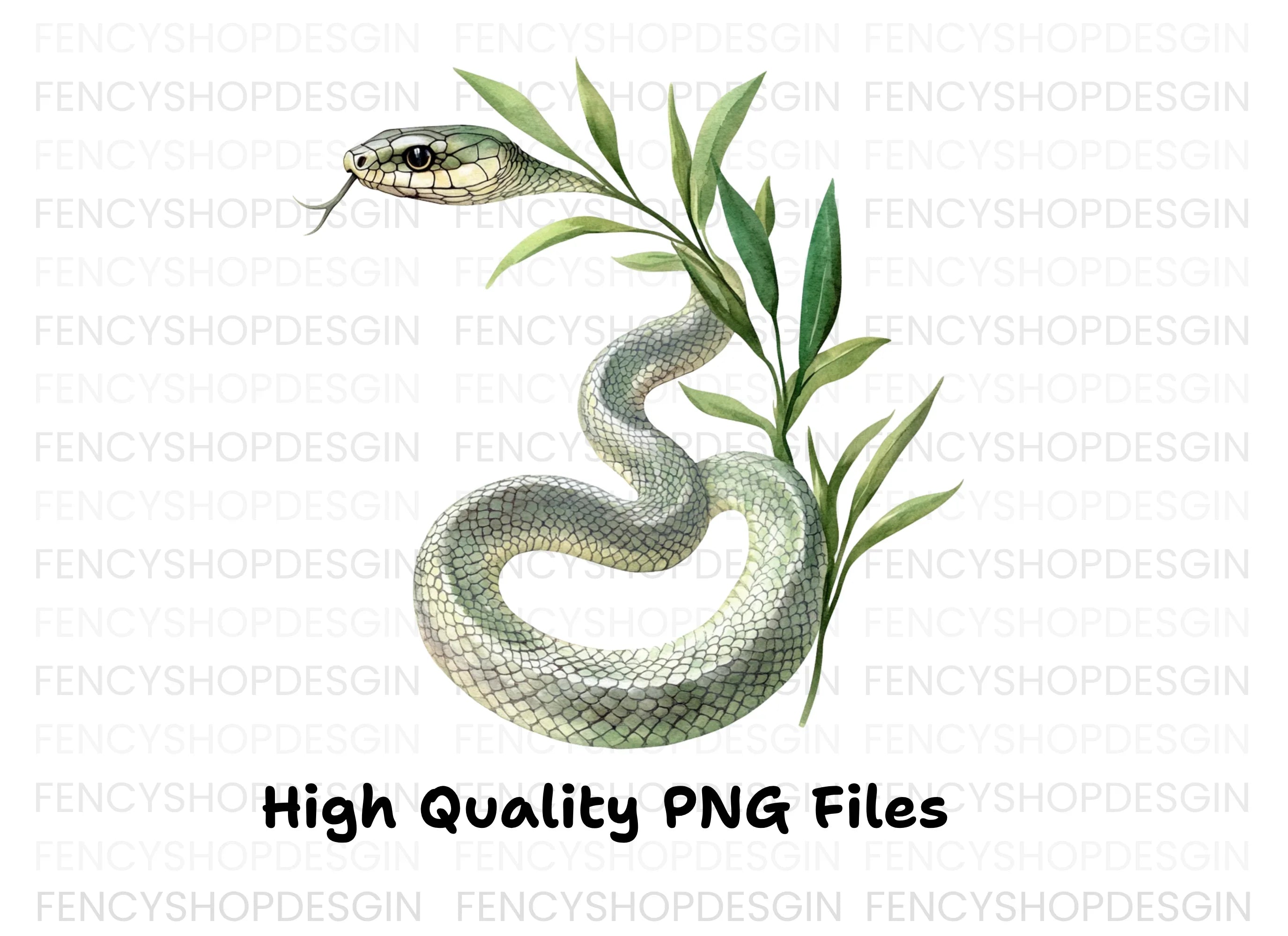 Green Snake with Olive Branch Clipart Bundle