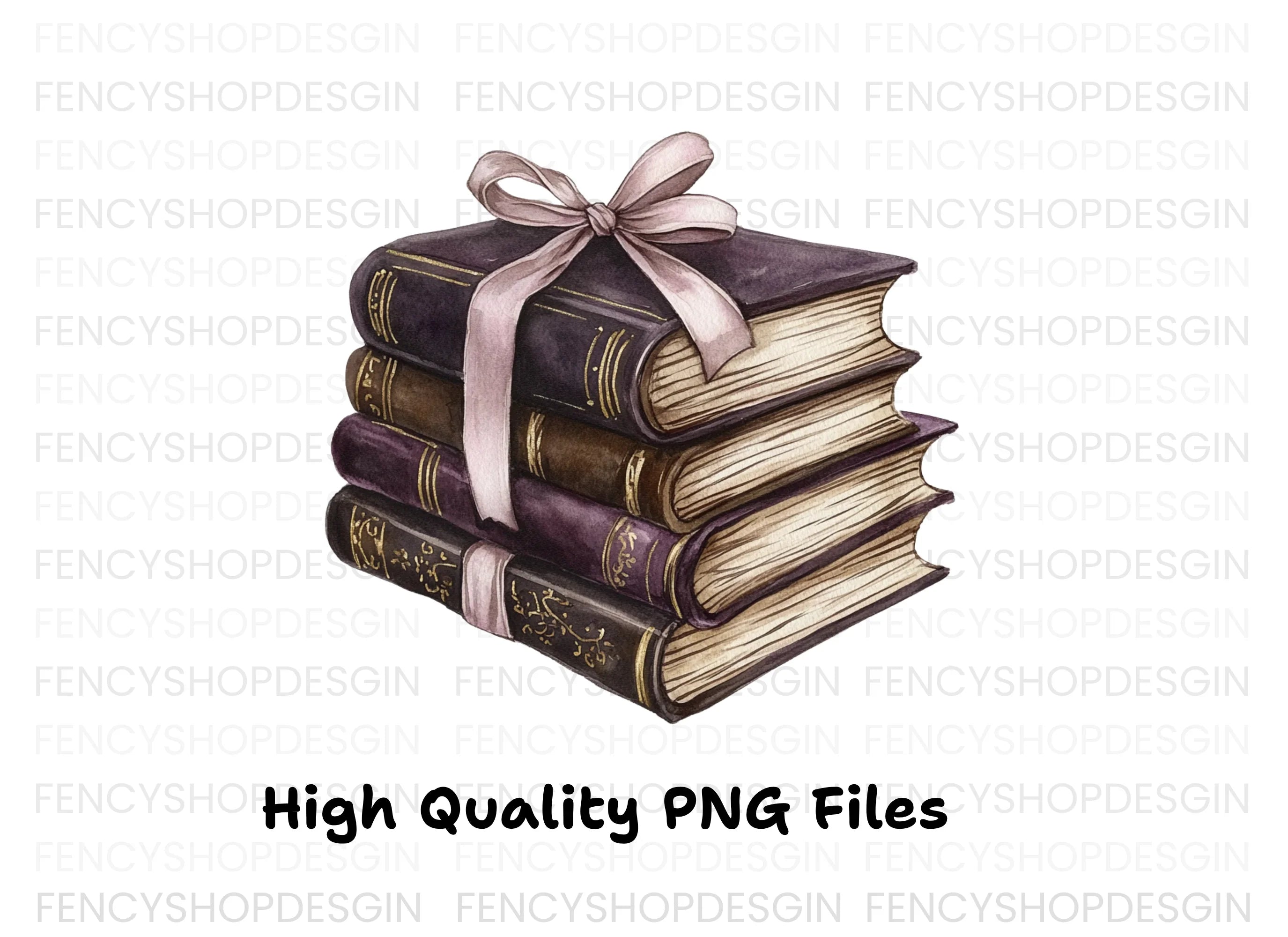 Vintage Stacked Books with Ribbon Clipart Bundle
