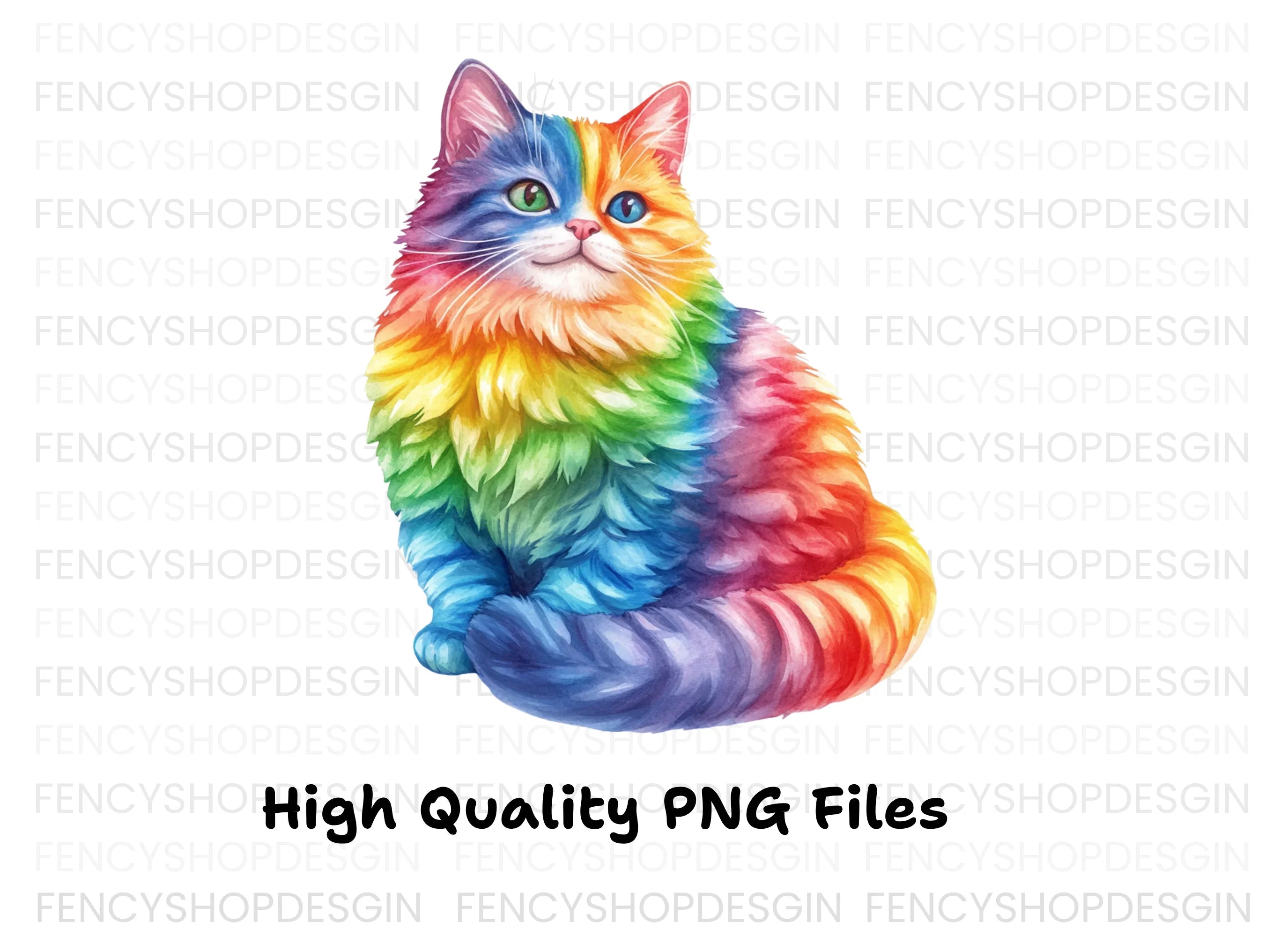 Rainbow Fluffy Cat Clipart Bundle