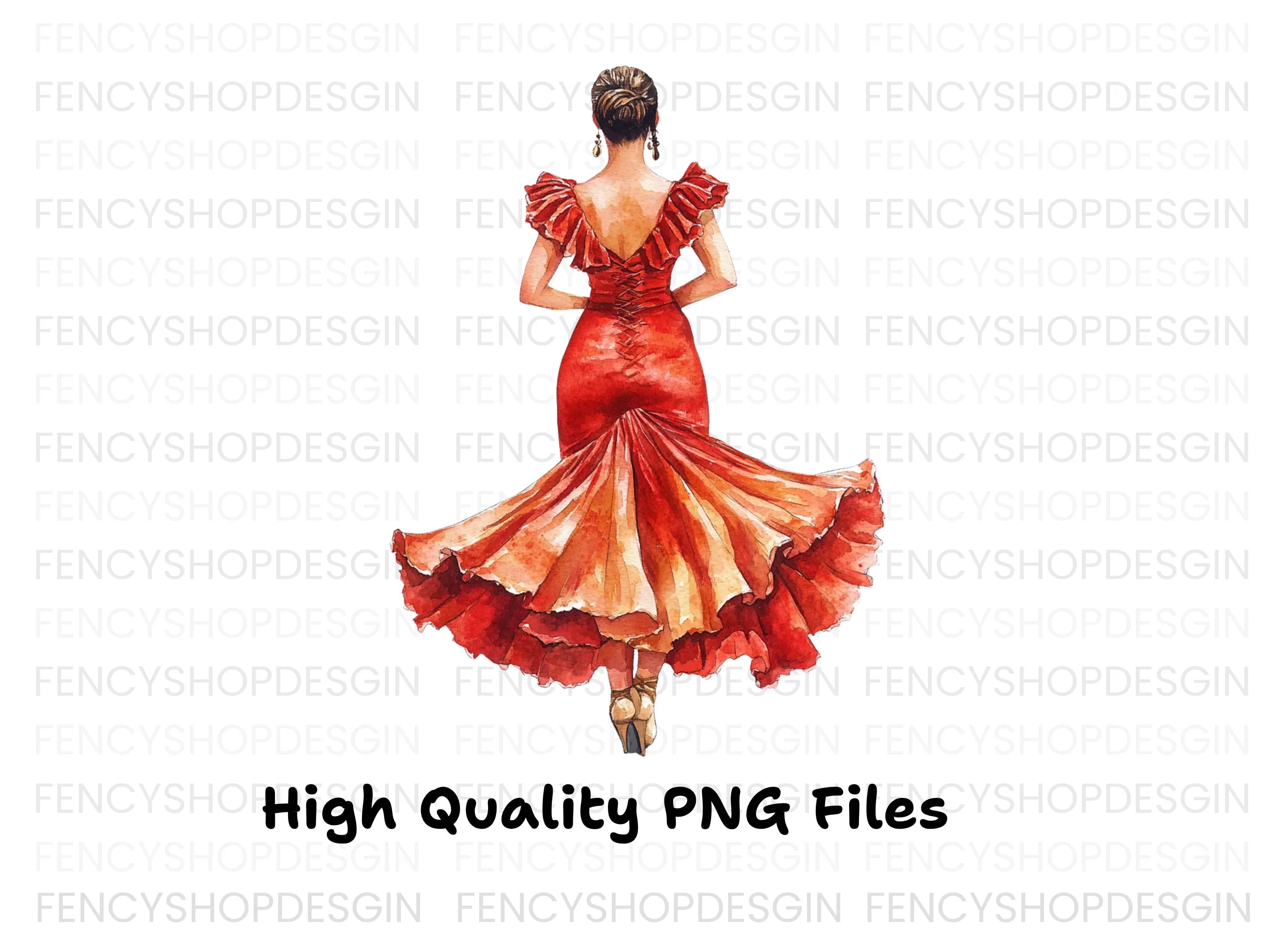 Elegant Woman in Red Gown Back View Clipart Bundle
