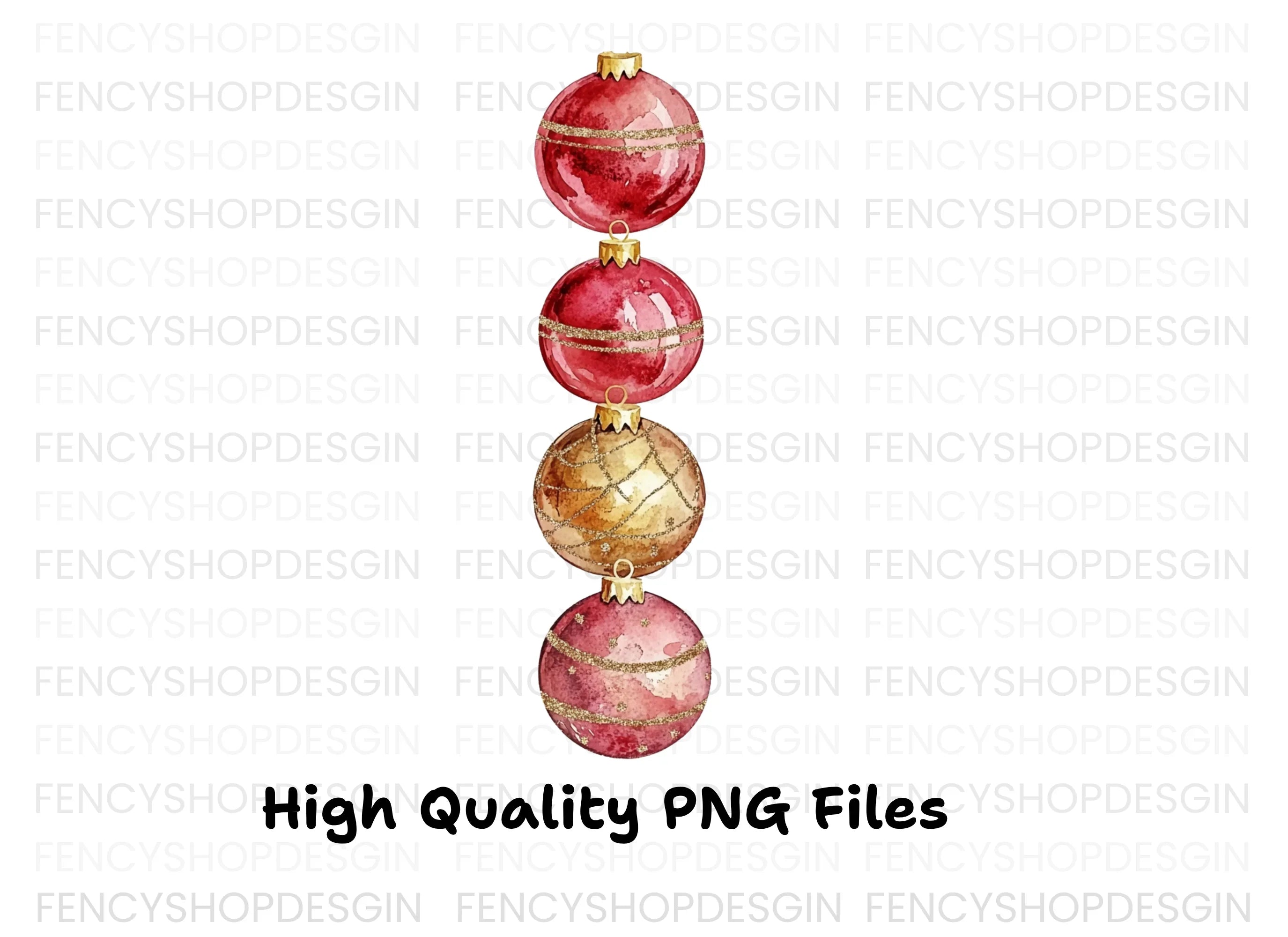 Red and Gold Christmas Ornaments Clipart Bundle