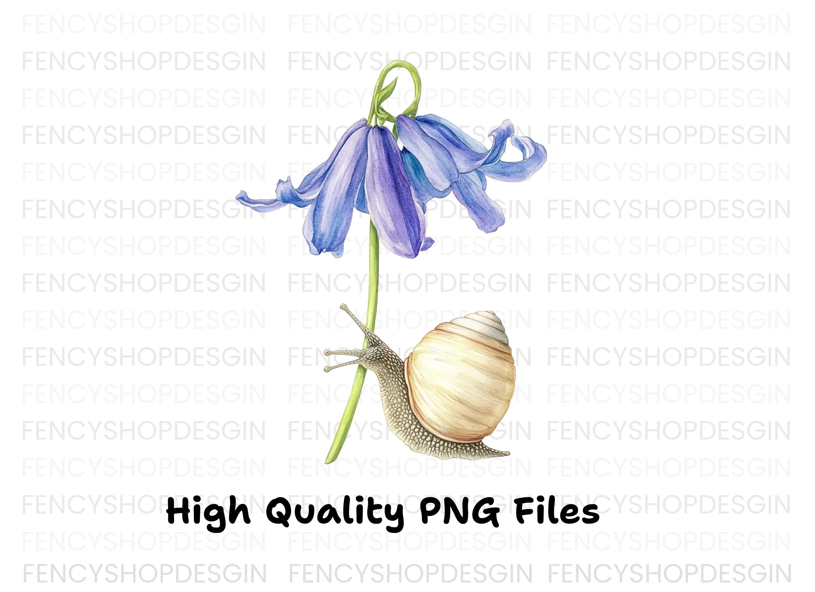 Snail and Bluebell Flower Clipart Bundle