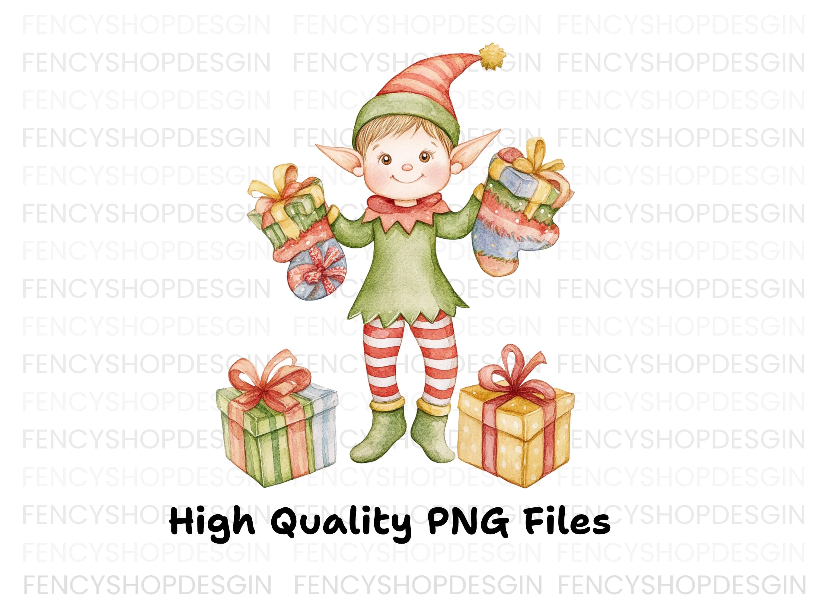 Festive Elves with Presents Clipart Bundle