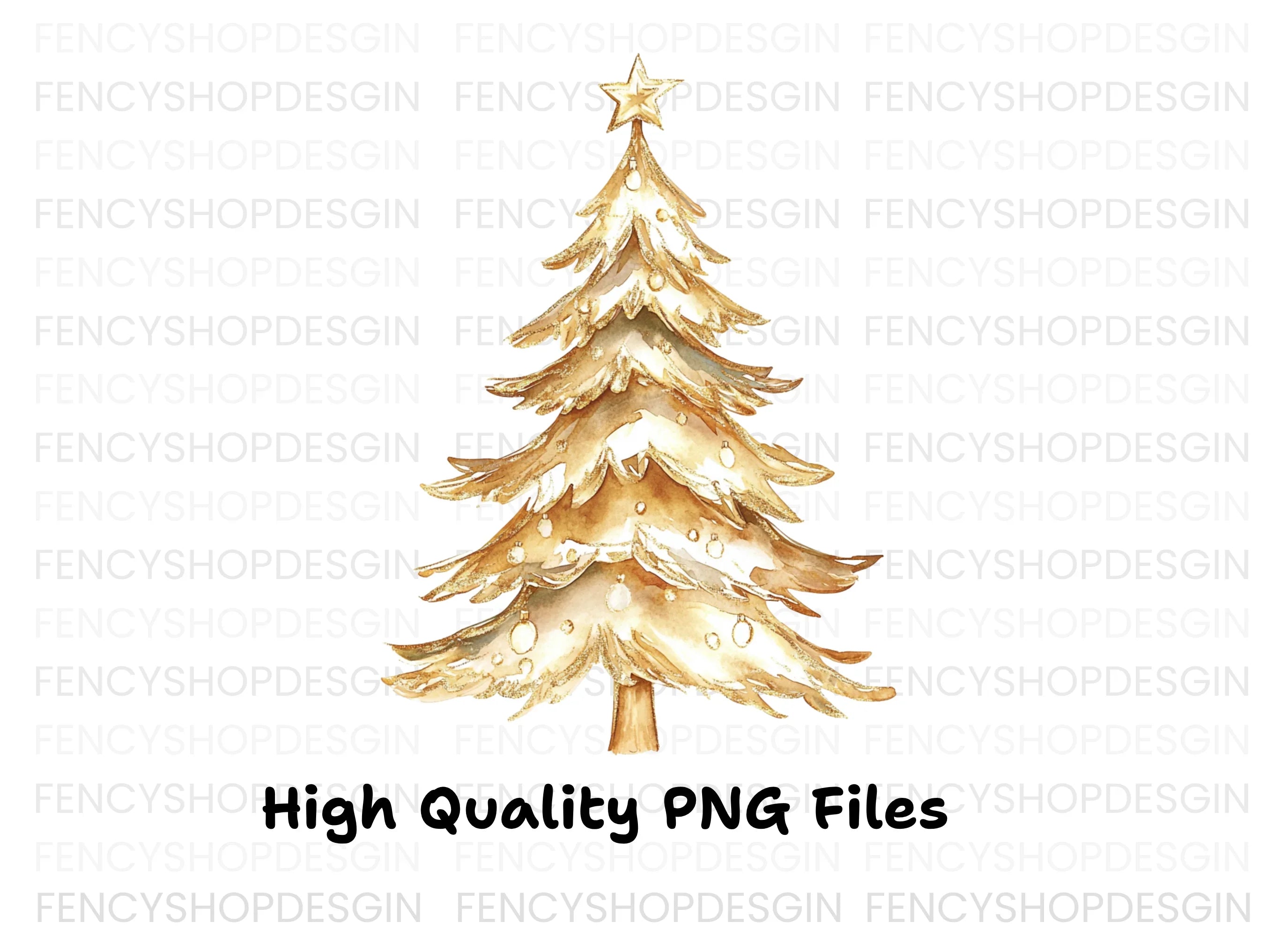 Golden Christmas Tree Clipart Bundle
