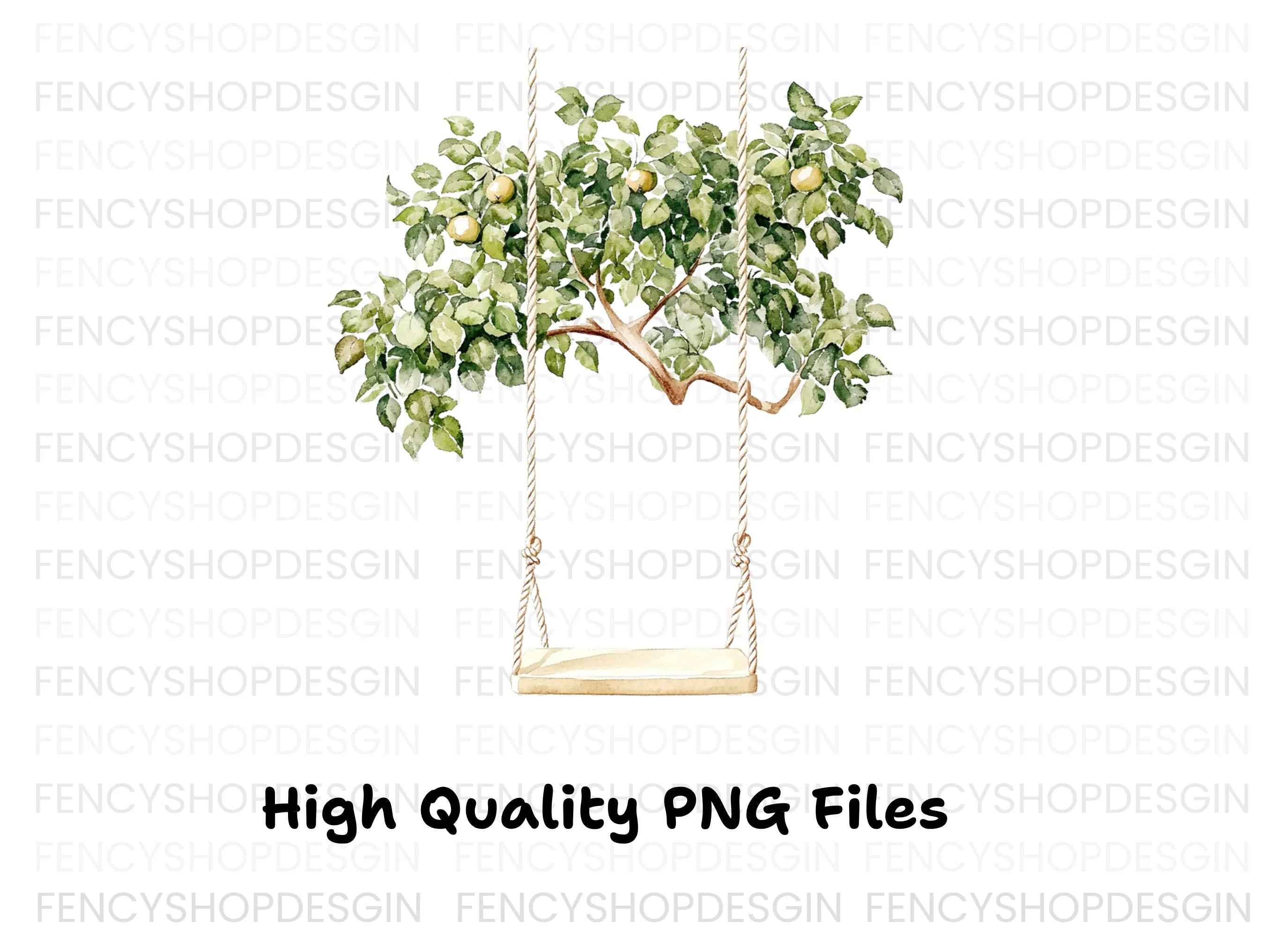 Green Apple Tree Swing Clipart Bundle