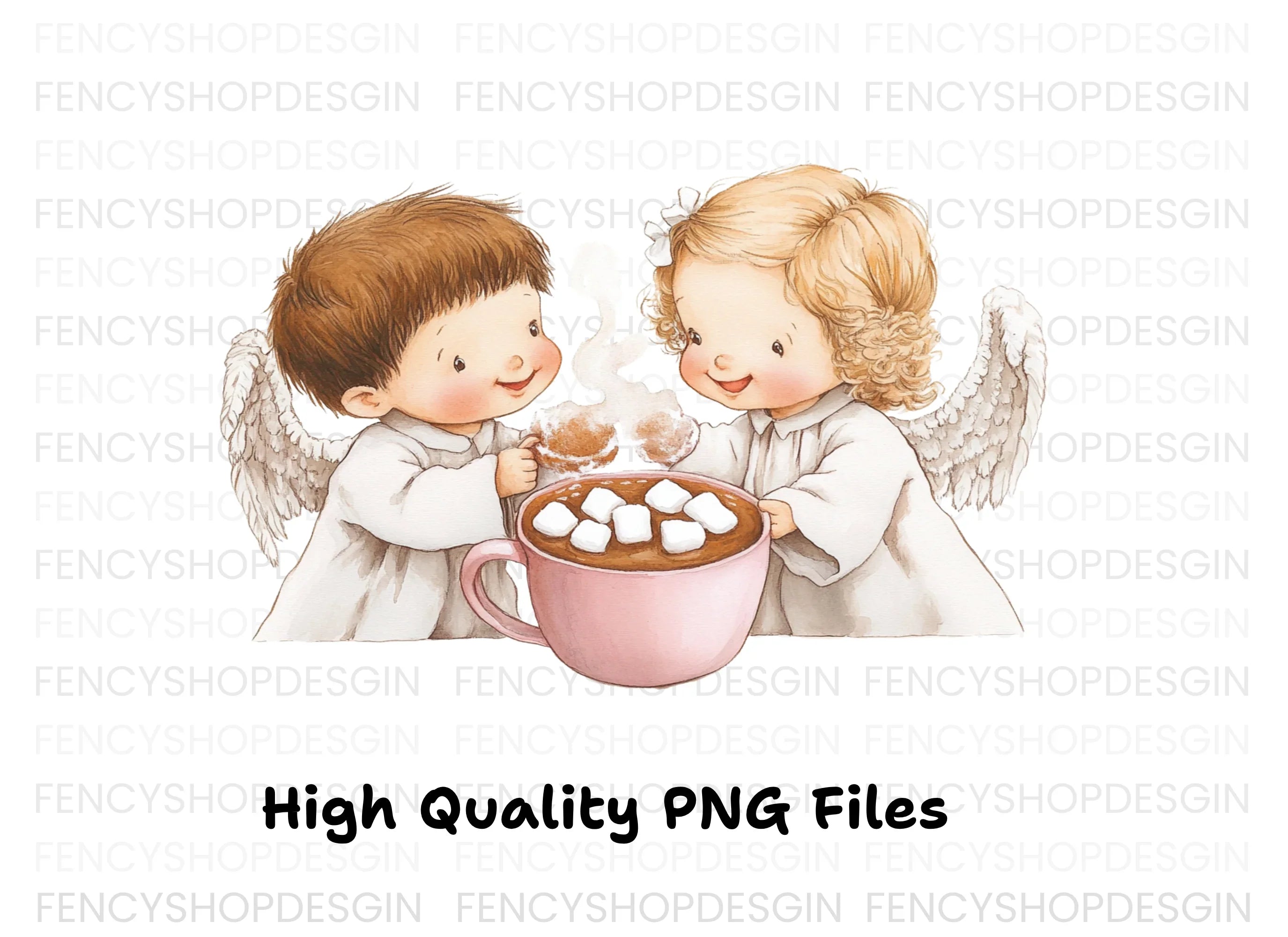 Cute Angels with Hot Cocoa Clipart Bundle