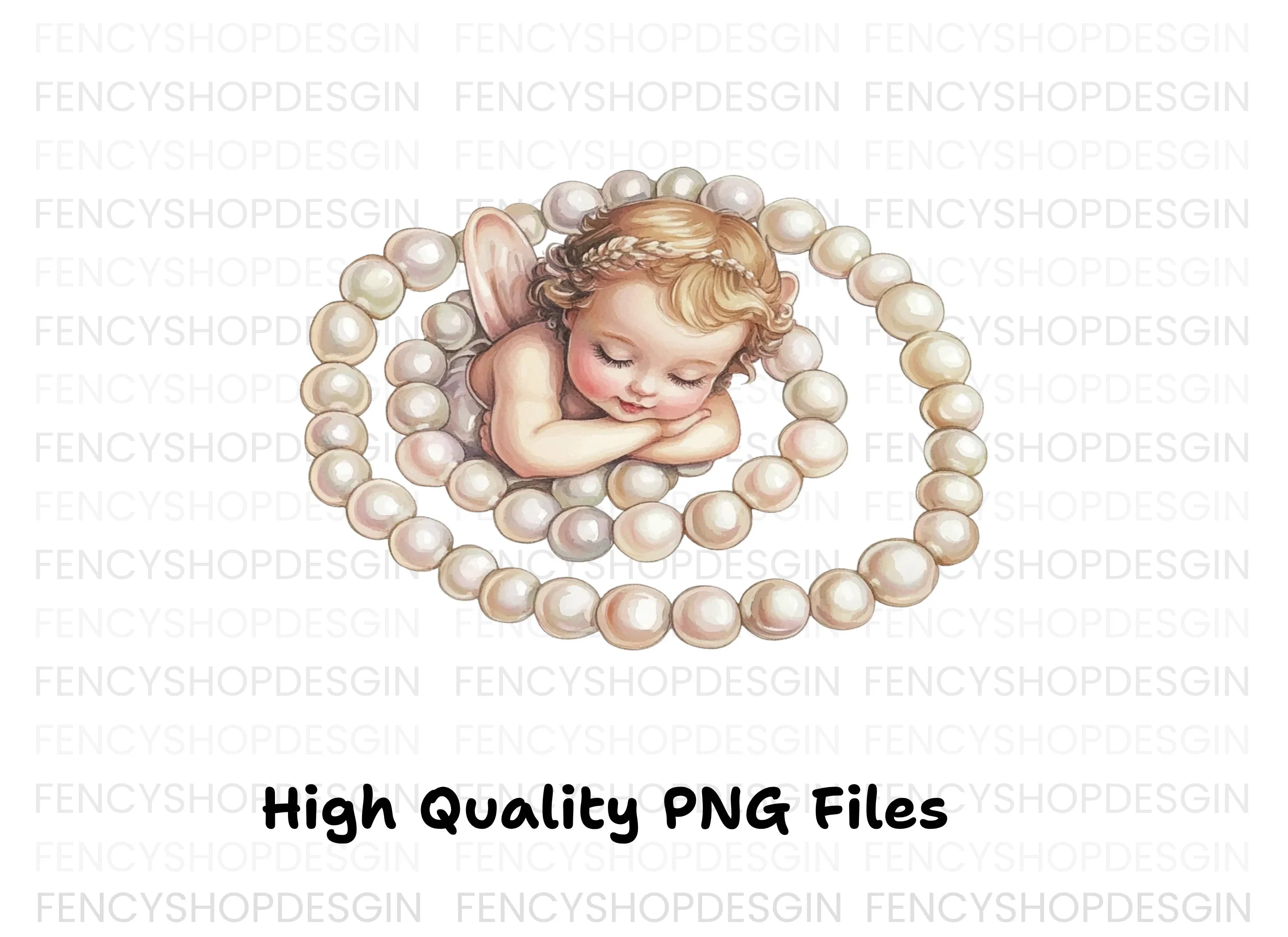 Sleeping Angel Babies with Pearls Clipart Bundle