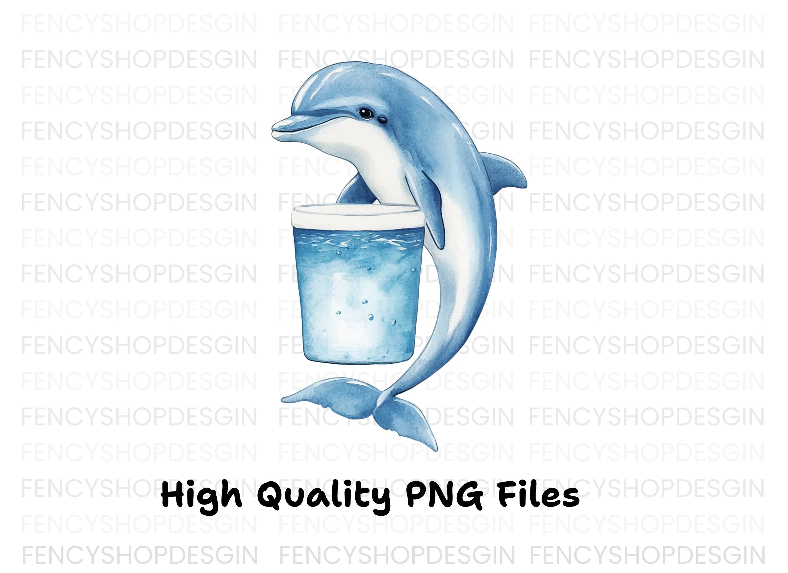 Cute Dolphin Holding Drink Clipart Bundle