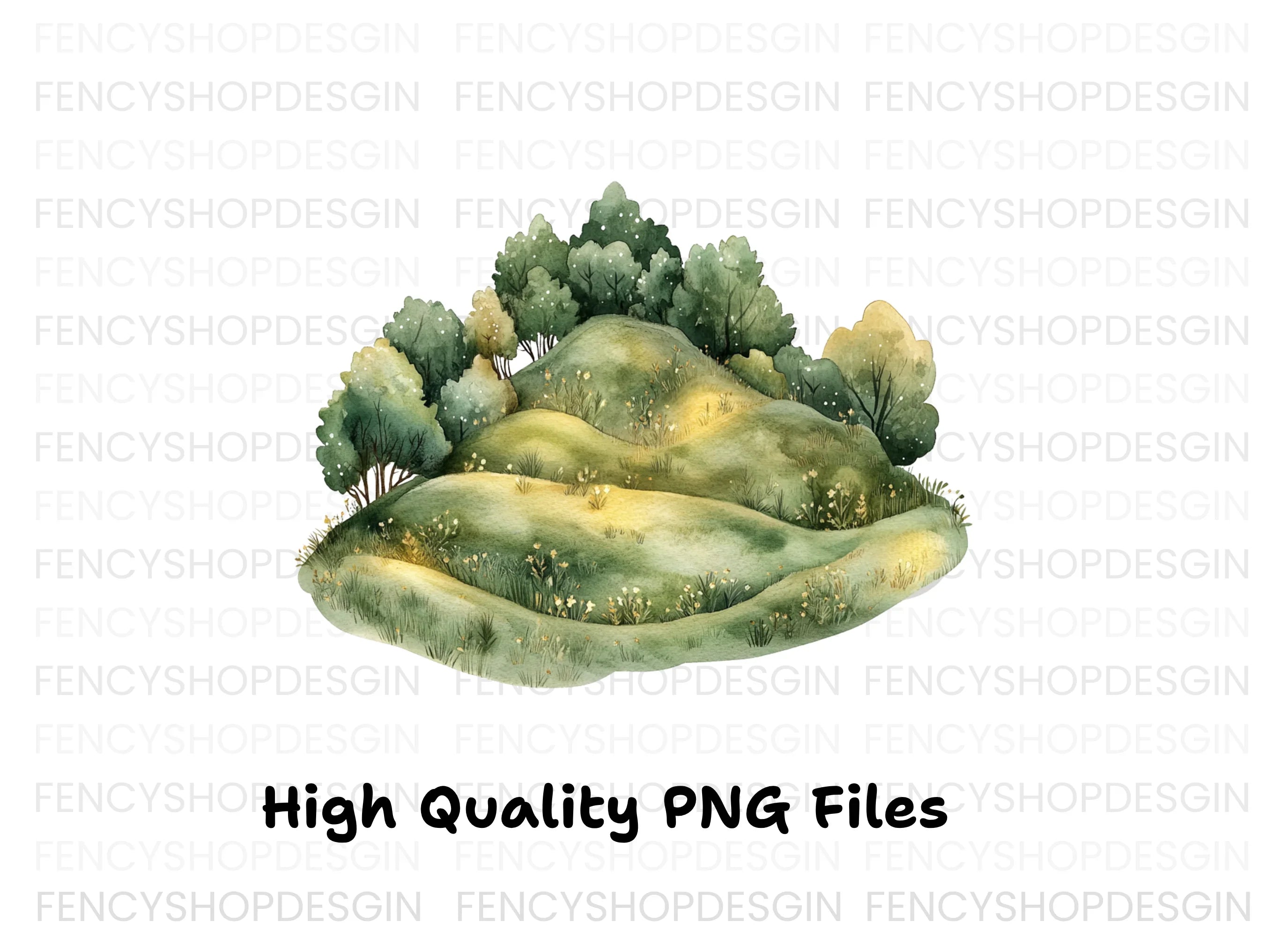 Green Hills Landscape Clipart Bundle