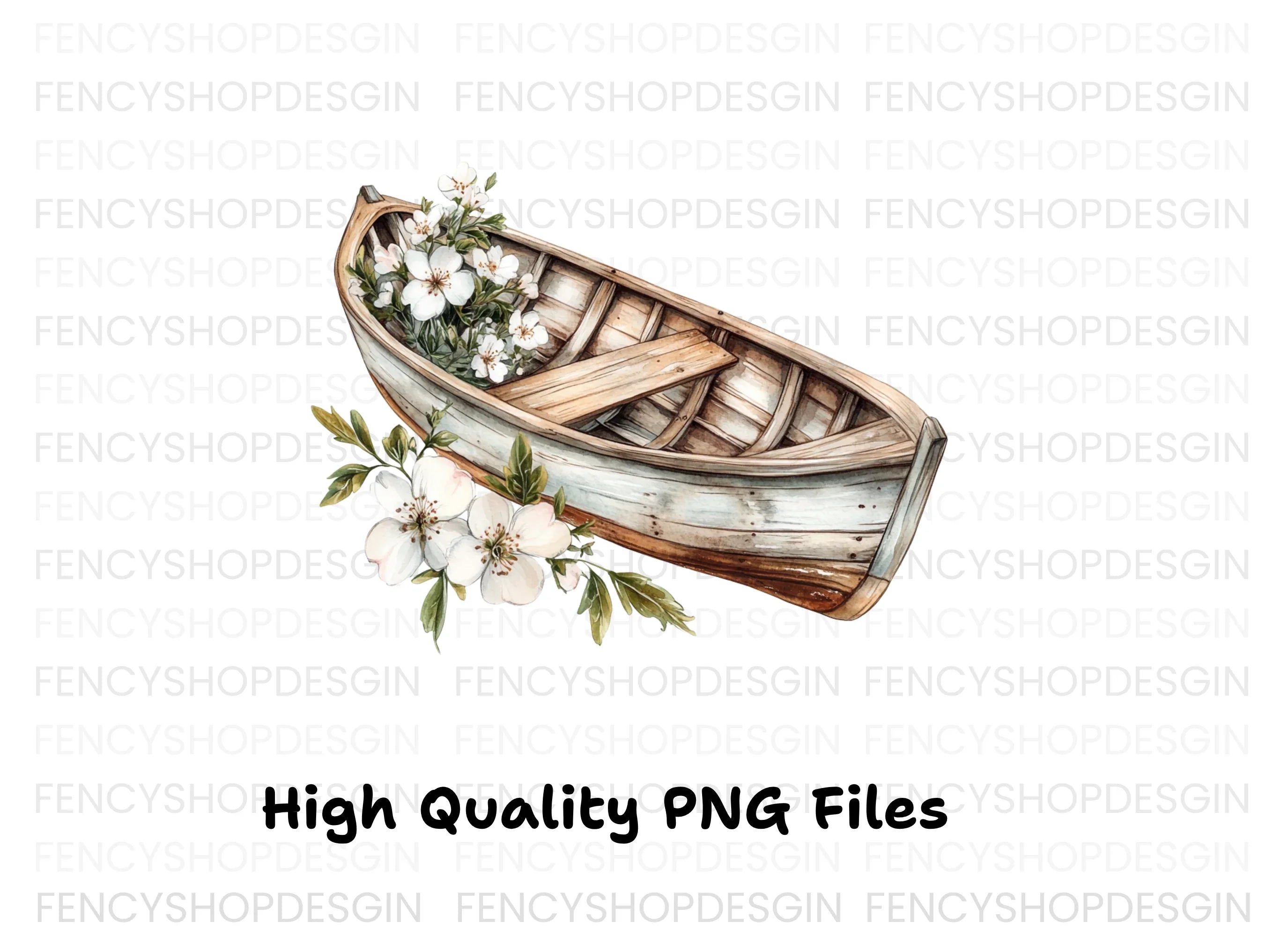 Boat with White Flowers Clipart Bundle
