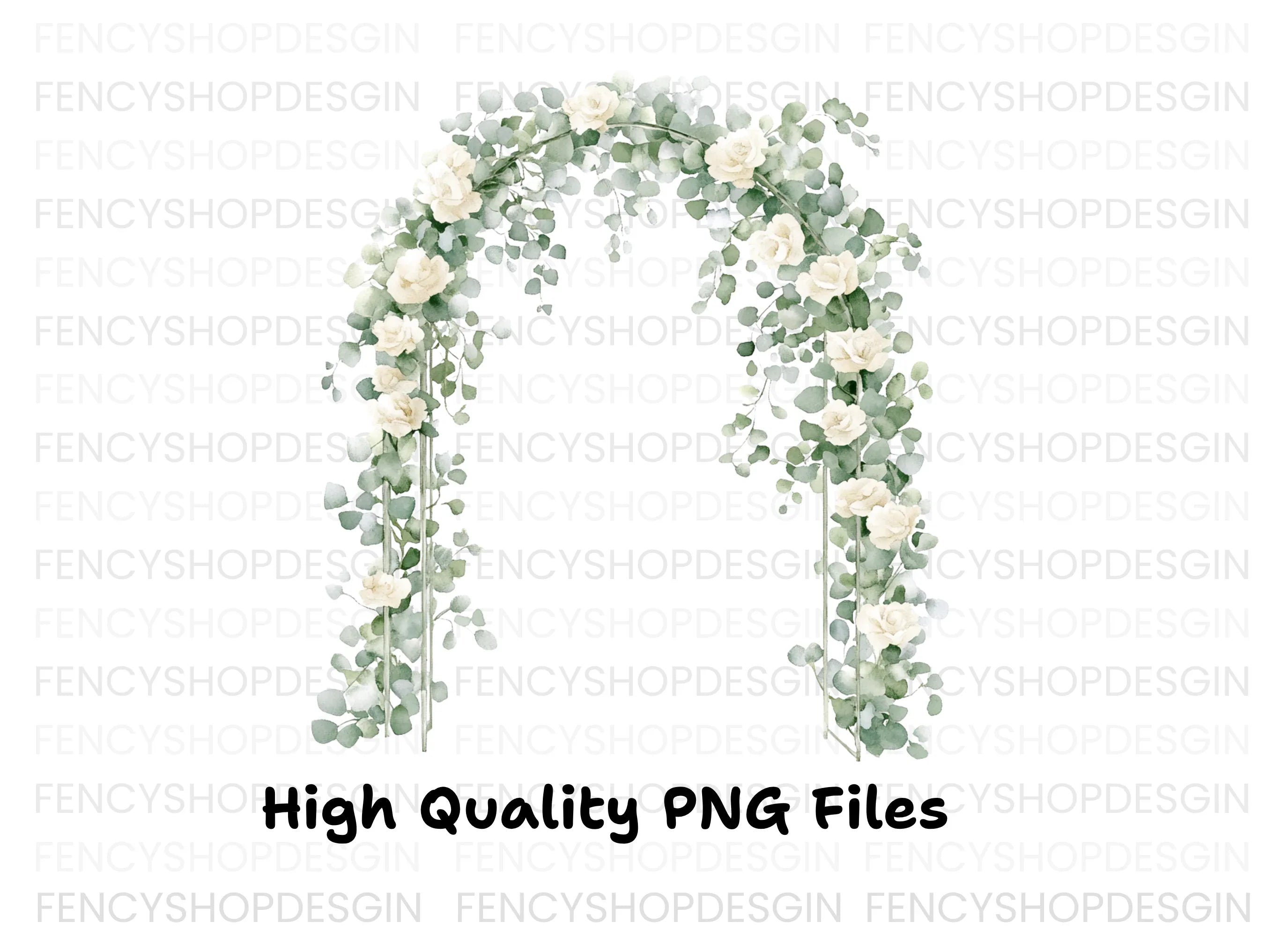 Wedding Arch White Roses Eucalyptus Clipart Bundle