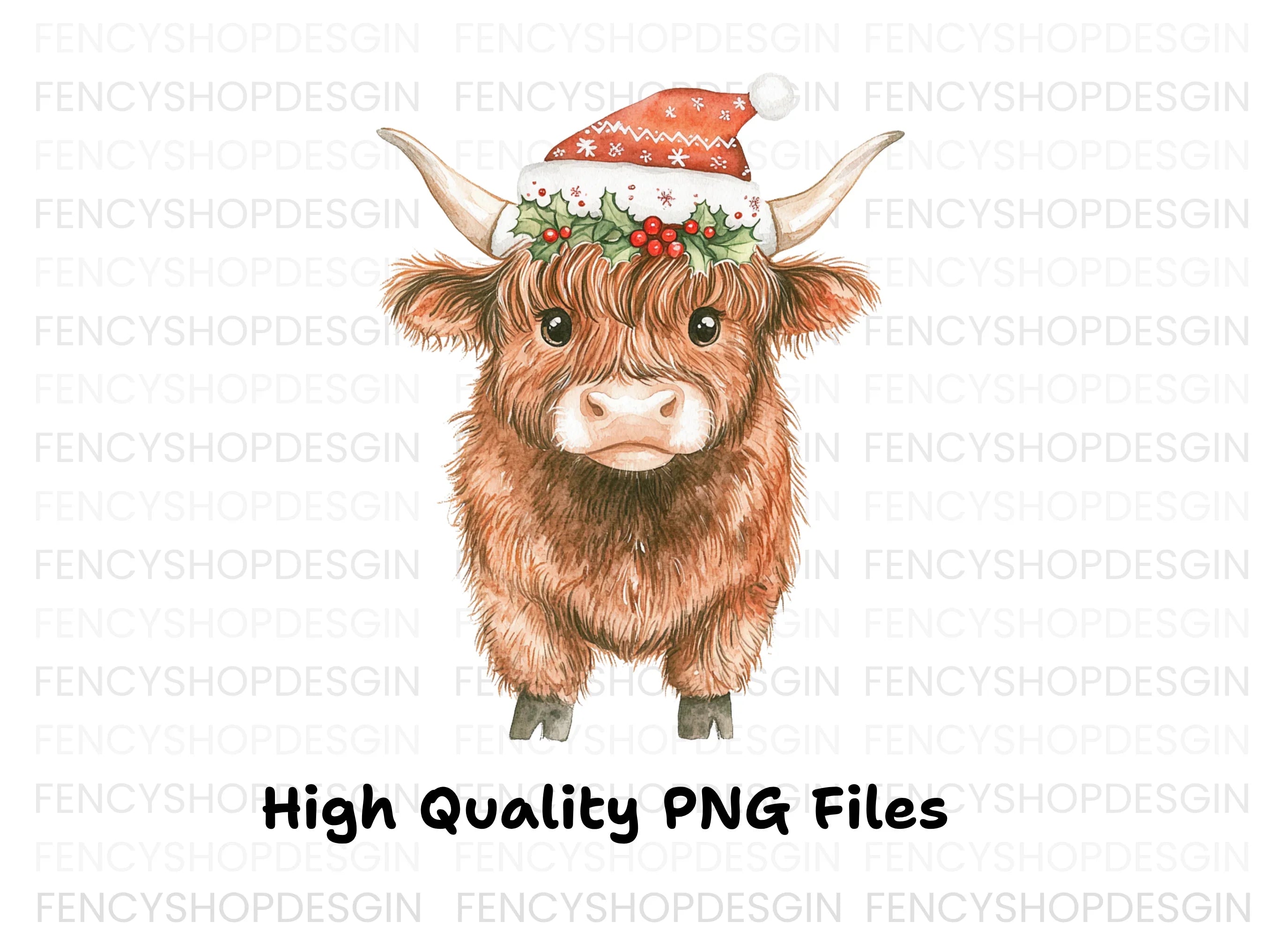 Highland Cow Christmas Hat Clipart Bundle