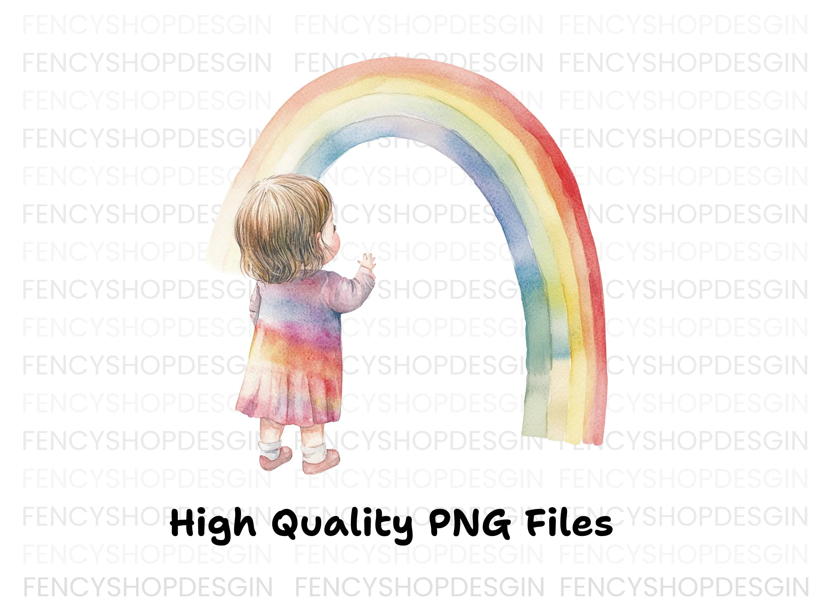 Girls Looking at Rainbow Clipart Bundle