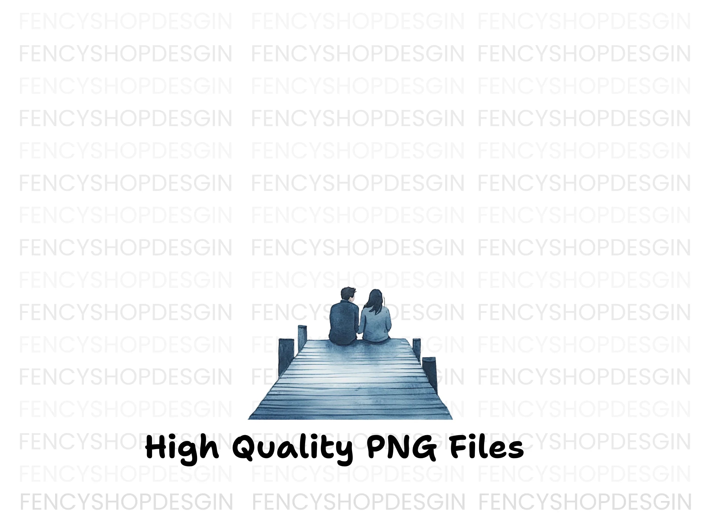 Romantic Couple on Dock Clipart Bundle