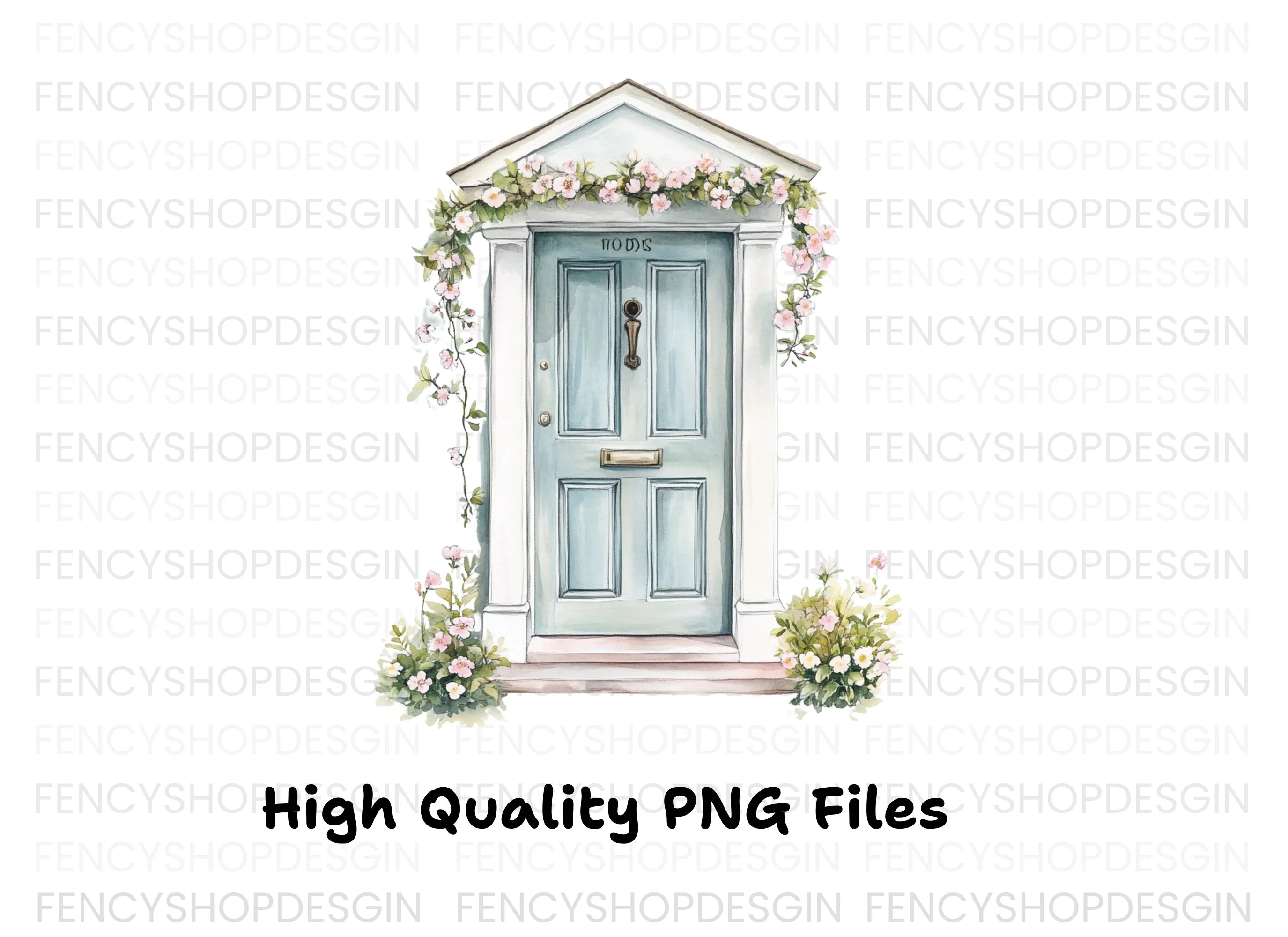 Charming Blue Door with Floral Decor Clipart Bundle
