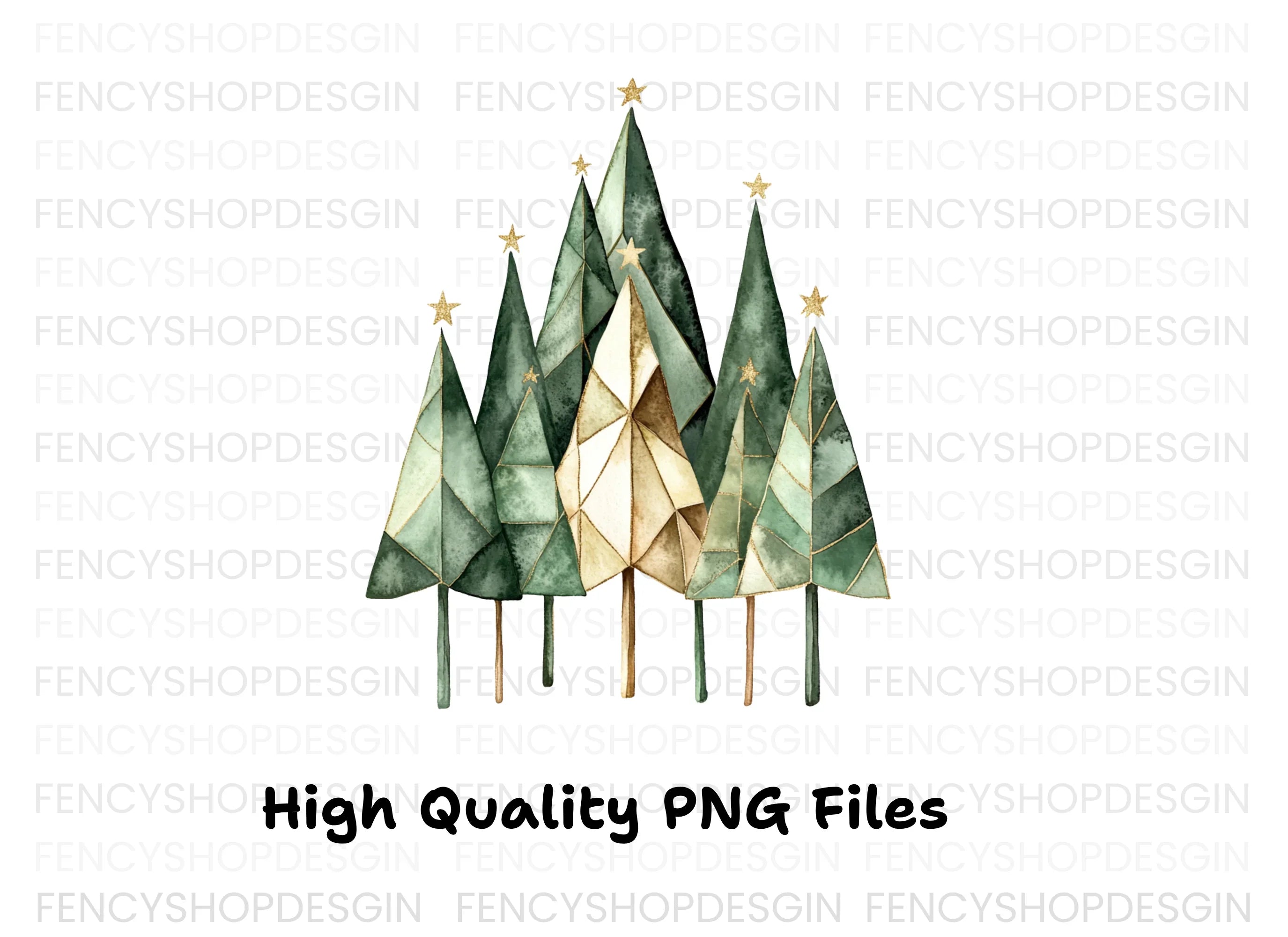 Geometric Christmas Trees Clipart Bundle