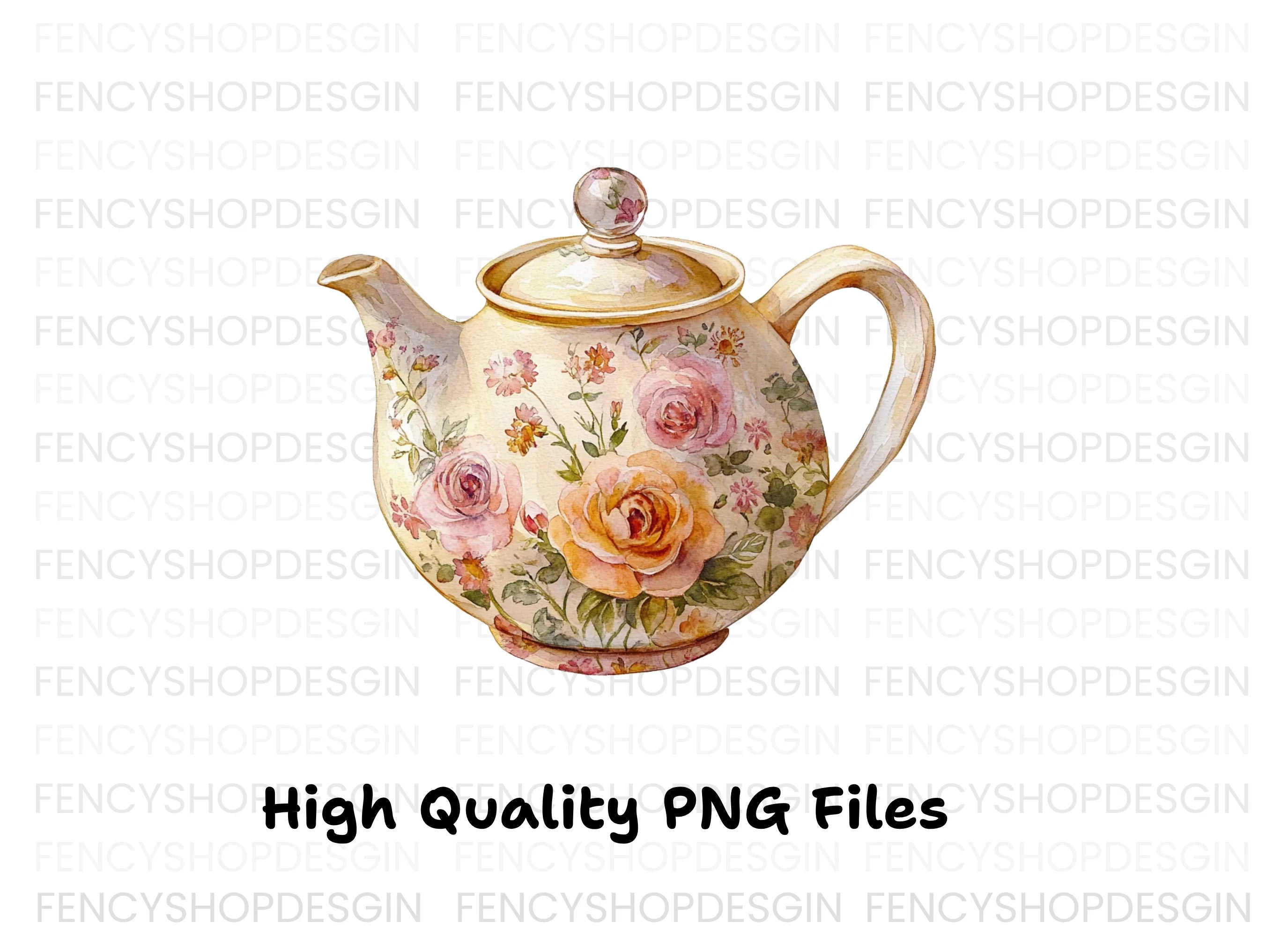 Elegant Rose Teapot Clipart Bundle