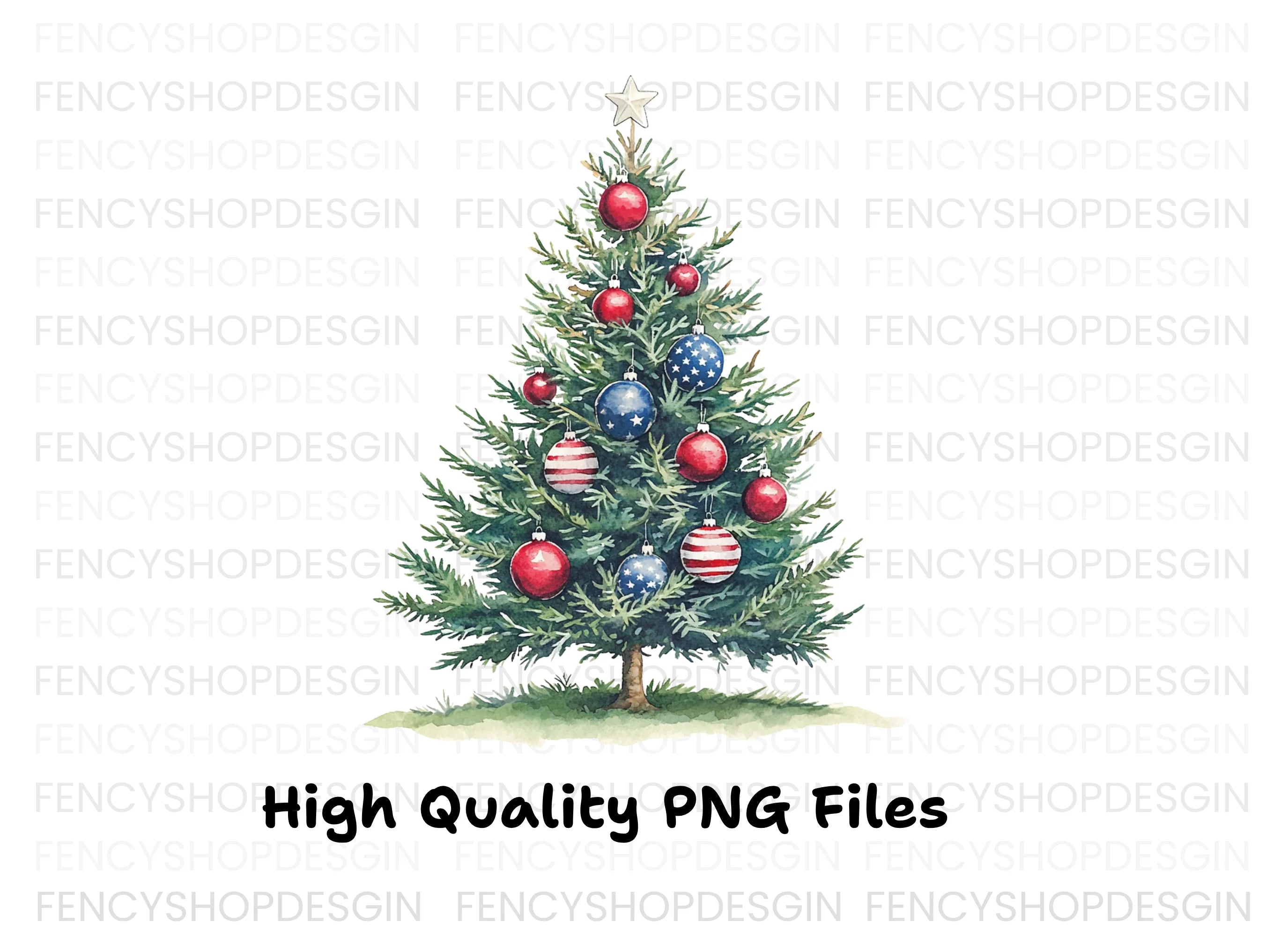 Patriotic Christmas Tree Clipart Bundle